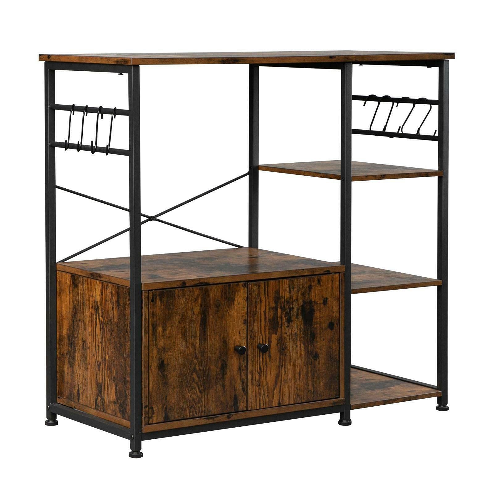 Heavy Duty Metal Kitchen Pantry Cabinet - Microwave Baker Rack with Adjustable Shelves for Home, Living Room & Kitchen Storage | Perfect for Organizing Spices, Cookware & Small Appliances