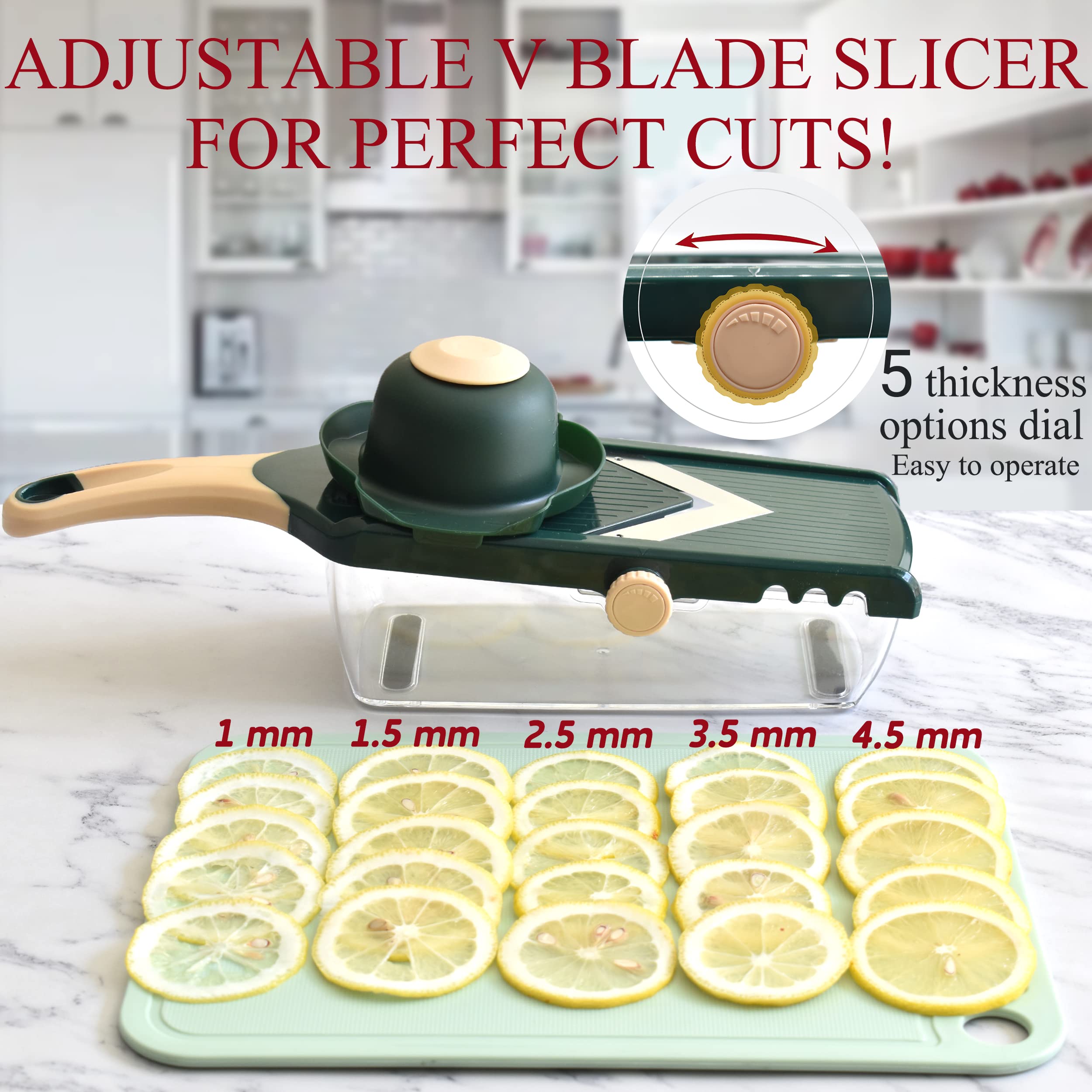 Ultra Sharp Vegetable Mandoline Slicer with V-Blade & Container - Perfect for Julienne Cutting Potatoes, Apples, Onions, Tomatoes | Ideal for Meal Prep, Salad Making & Professional Kitchen Use