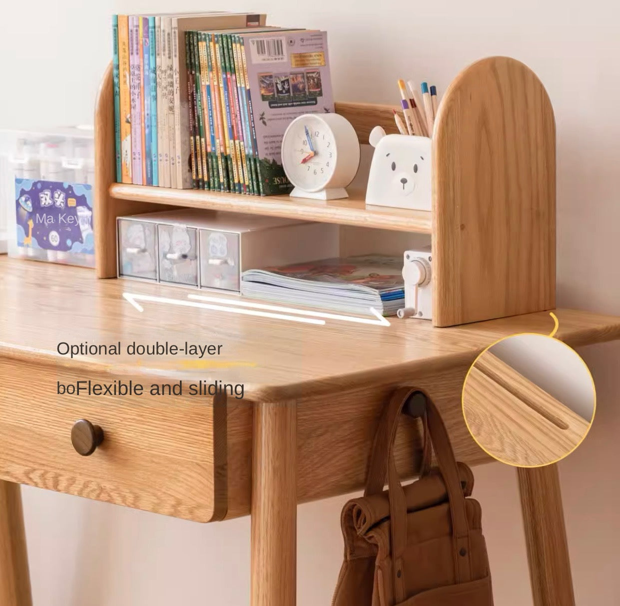 Solid Oak Adjustable Study Desk for Kids - Sturdy Kraft Table with Height Adjustment - Perfect for Homework, Drawing & Online Learning