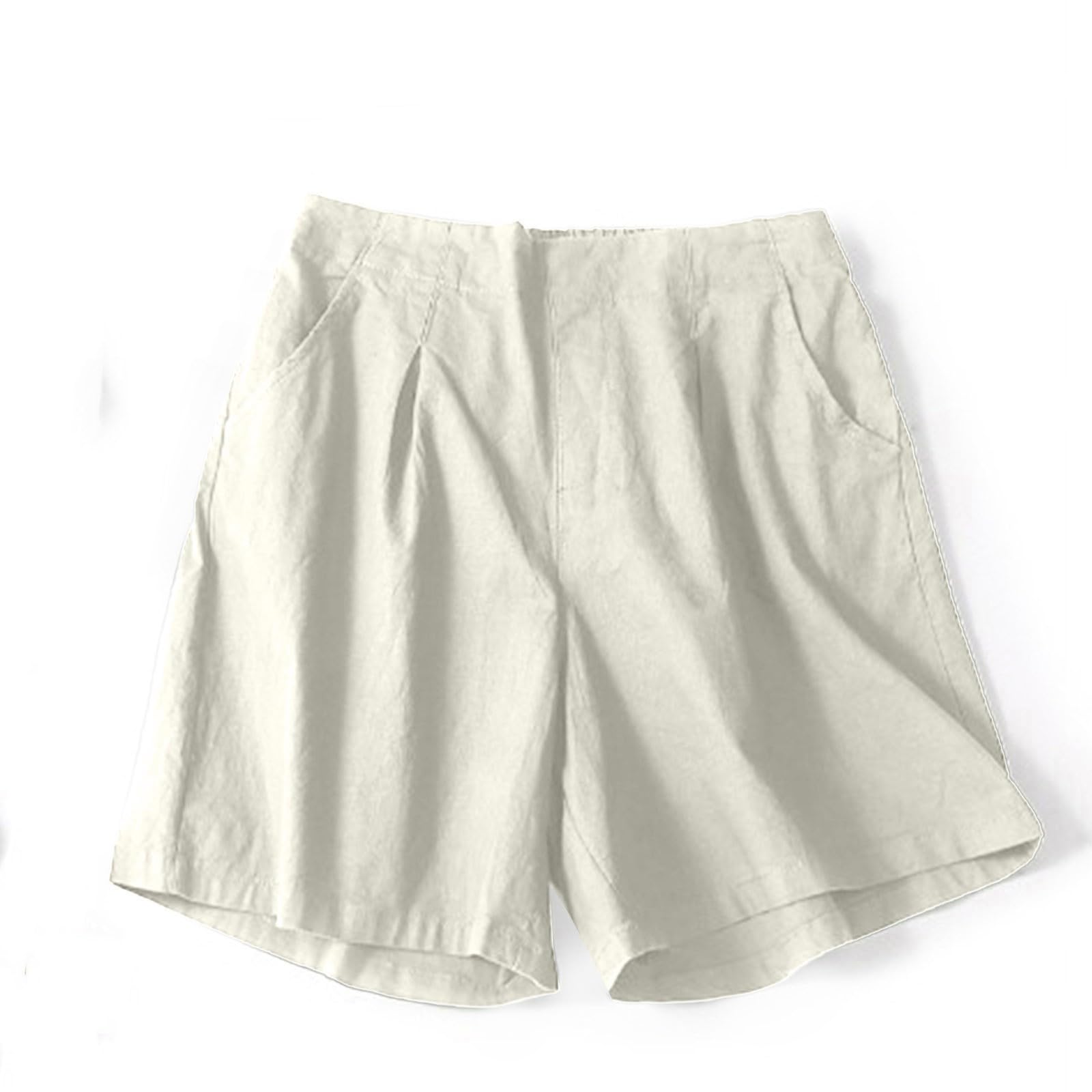 Women's Cotton Linen Shorts - Mid-Rise Drawstring Summer Shorts for Casual Outings