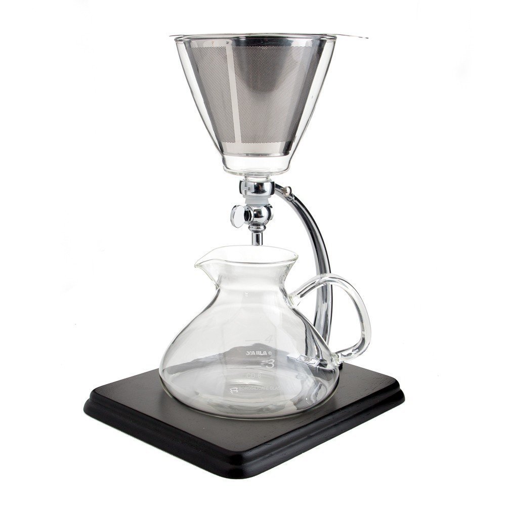 Premium Yama Glass Silverton 16oz Coffee & Tea Brewer - Heat-Resistant Borosilicate Glass with Black Wood Base & Stainless Steel Filter - Perfect for Pour Over Coffee, Iced Tea & Home Brewing