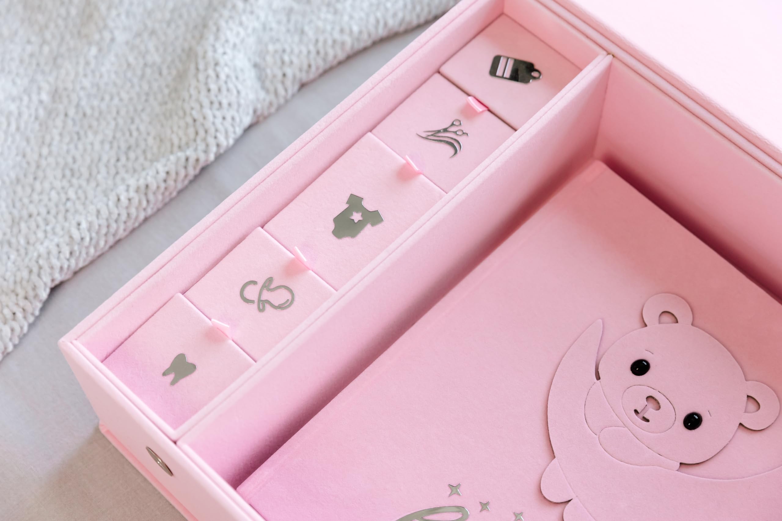 Handmade Baby Memory Book & Photo Album with Keepsake Box - Newborn First Year Scrapbook, Footprint Kit Included - Perfect for Baby Shower Gifts & Milestone Tracking (Teddy Bear Girl, Pink)