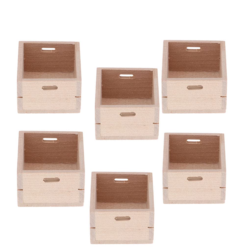 1:12 Scale Miniature Wooden Fruit & Vegetable Basket Set - 6PCS Dollhouse Kitchen Accessories for DIY, Model Train, Fairy Garden & Home Decor