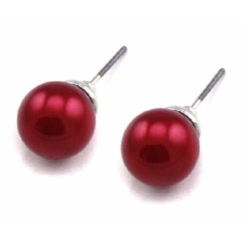 10mm Stud Pearl Earrings for Women - Classic Red Round Pearl Stud Earrings for Daily Wear, Parties & Gifts