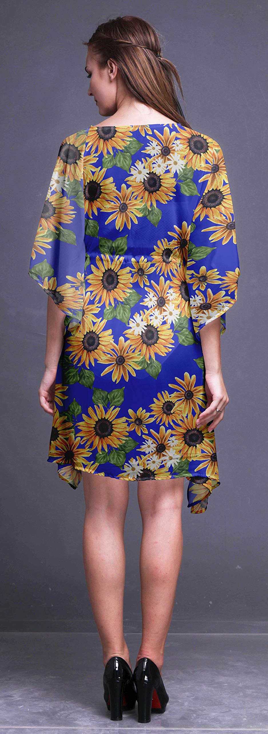 Bimba Women's Short Caftan Midi Dress - Beach Cover Up, Swimwear Wrap, Boho Summer Dress for Pool, Vacation & Resort Wear