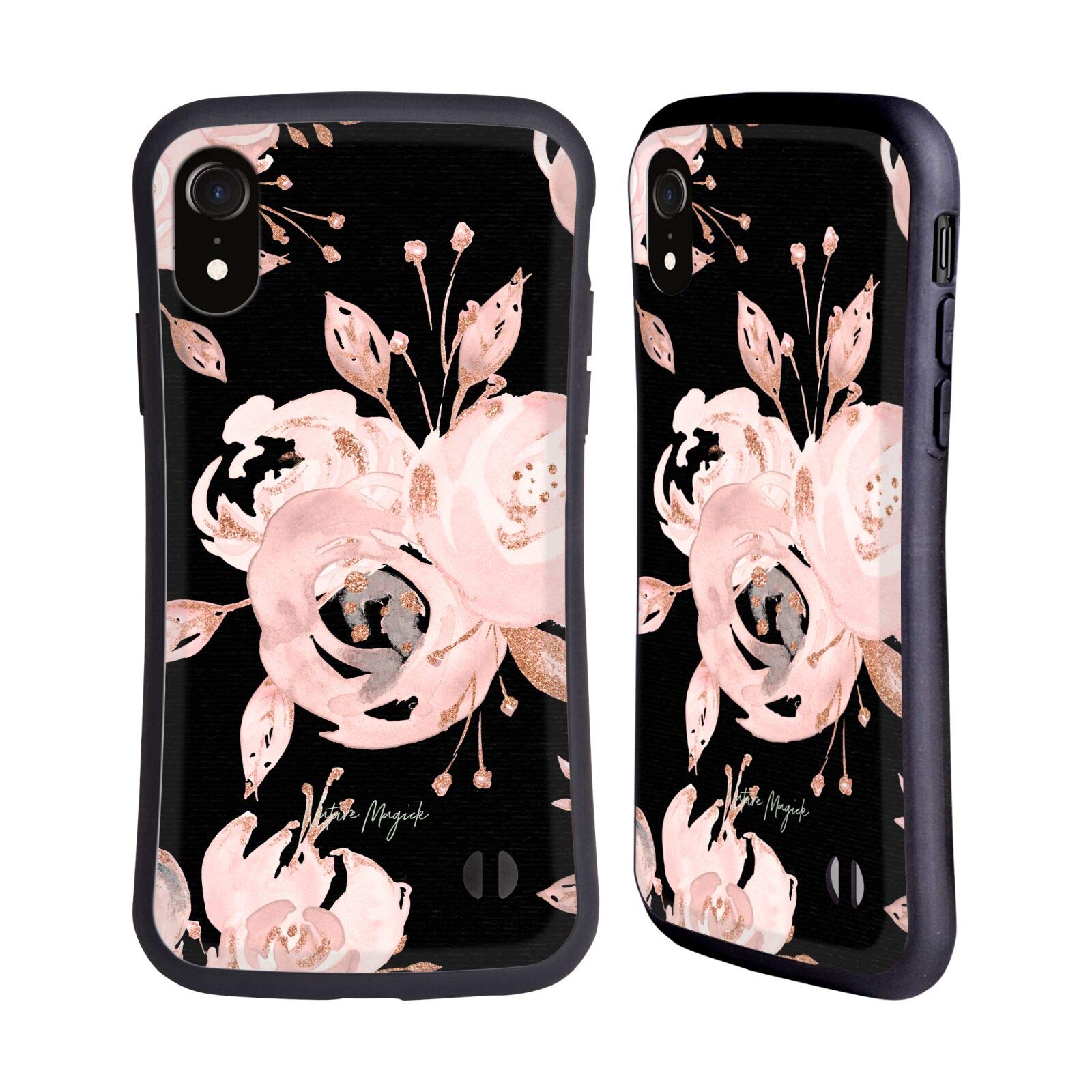 Head Case Designs Officially Licensed Nature Magick Rose Gold Flowers iPhone XR Case - Black Rose Gold Glitter Night Roses Hybrid Cover for Apple iPhone XR | Perfect for Everyday Use & Special Occasions