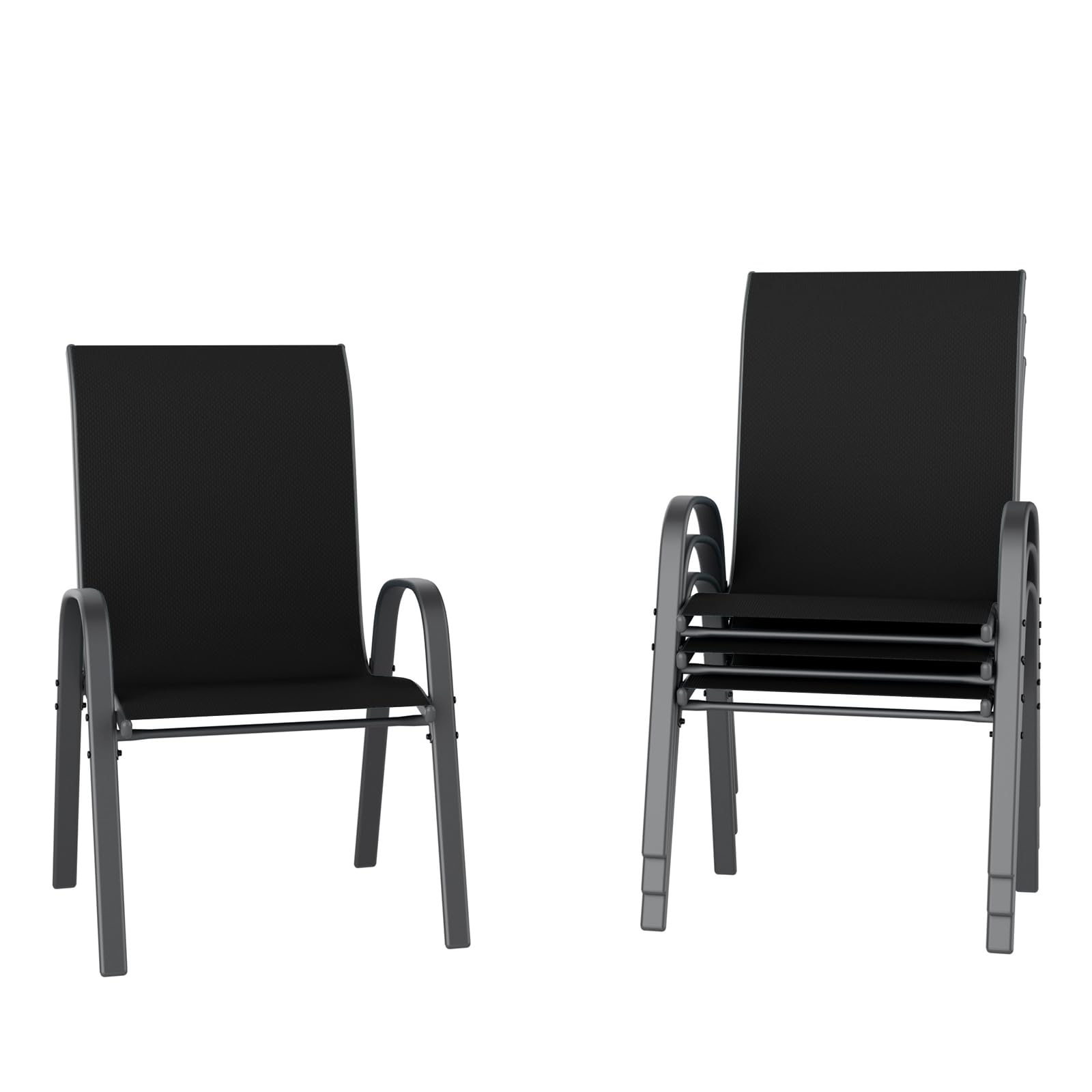 4-Piece Stackable Patio Chairs Set - All-Weather Outdoor Dining Chairs with Breathable Textilene Fabric, 350LB Capacity - Perfect for Garden, Backyard, Deck & Poolside (Black) | Durable Outdoor Furniture for Entertaining & Relaxation