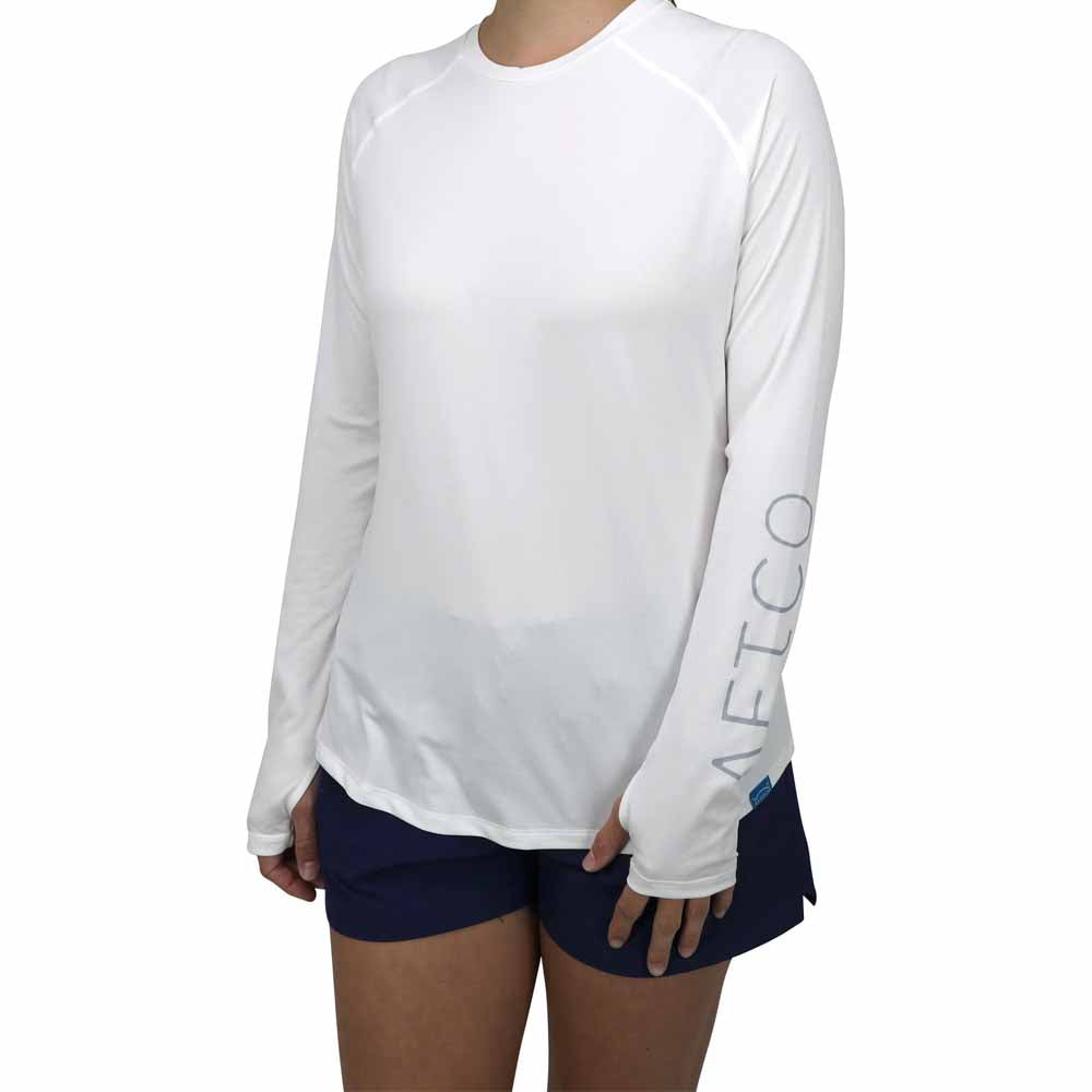 Aftco Women's Yurei Air O Mesh White Long Sleeve Performance Shirt - Breathable Fishing & Outdoor Activewear for Comfort & Sun Protection