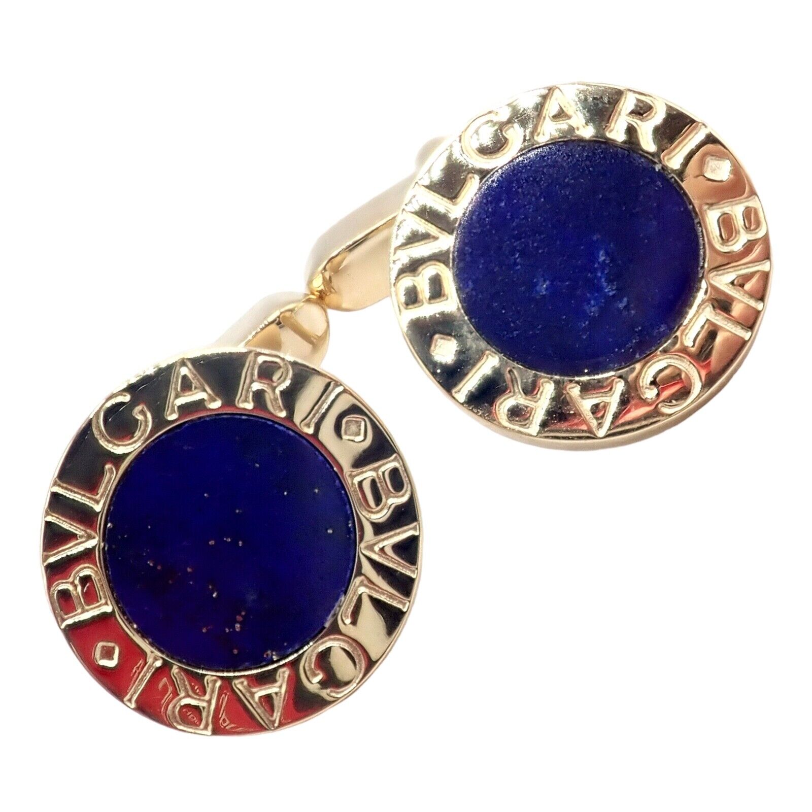 Authentic Bvlgari 18K Yellow Gold Lapis Lazuli Cufflinks for Men - Luxury Italian Designer Jewelry Gift for Weddings, Business & Formal Occasions