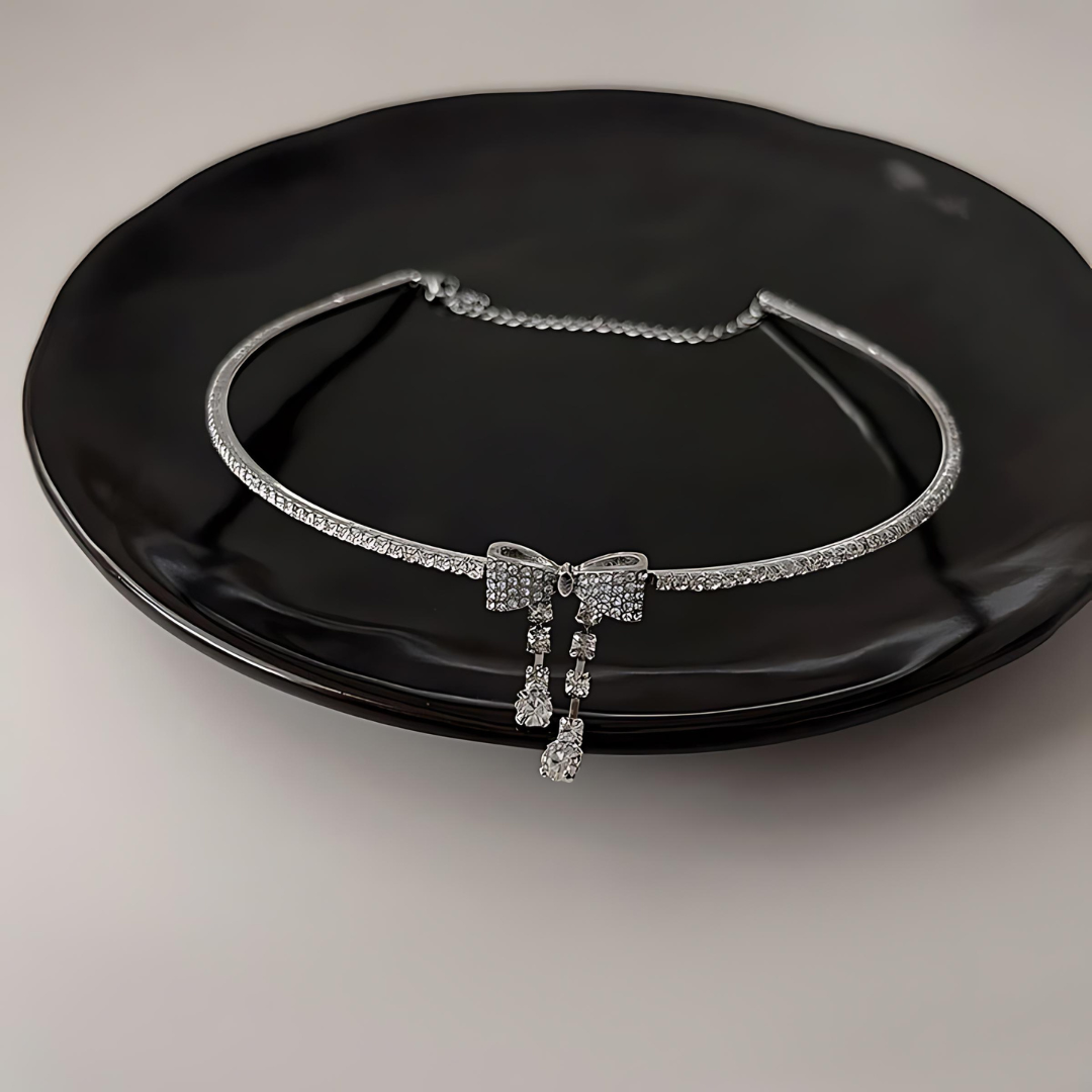 Elegant Feminine Ribbon Bowknot Tassel Choker Necklace for Women | HN2968 | Perfect for Parties, Weddings, and Special Occasions