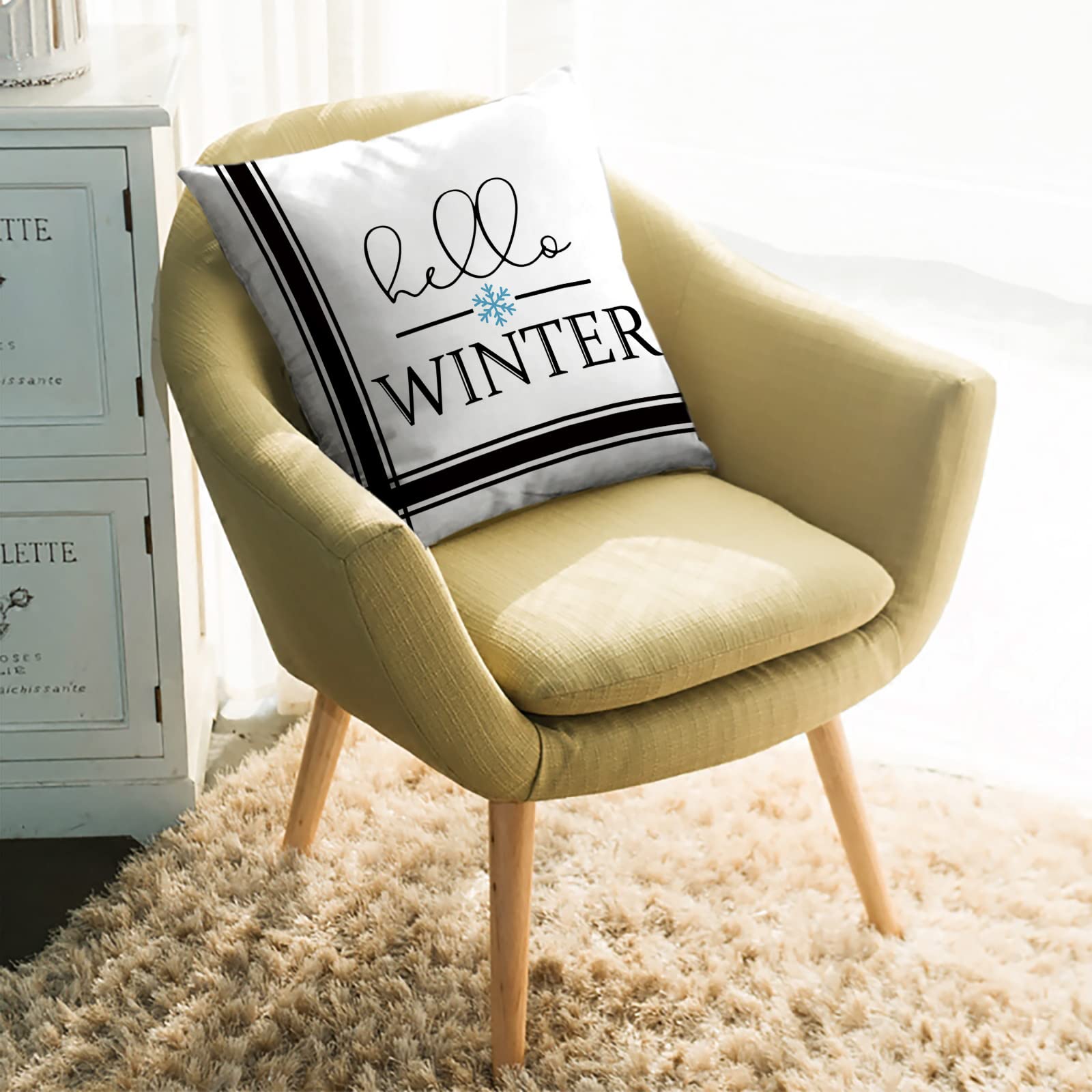 20x20 Inch Winter Throw Pillow Covers - Snowflake & Black Stripes Holiday Decorative Cushion for Sofa, Couch, Chair | Cozy Christmas Home Decor for Living Room, Bedroom & Seasonal Festivities