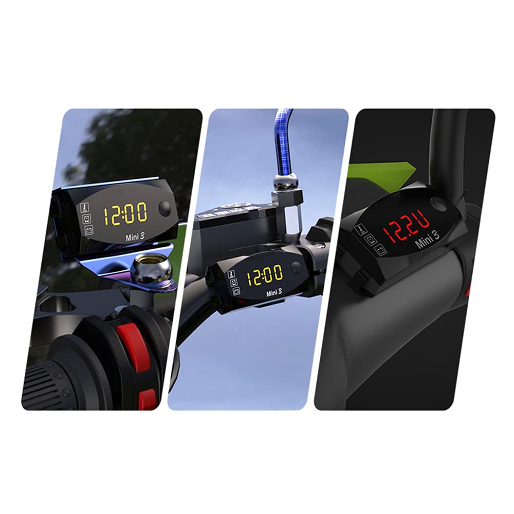 6V-30V 3-in-1 Digital Motorcycle Gauge - Waterproof IP67 Clock, Thermometer & Voltmeter for Car, Boat & Marine Battery Monitoring (Red Light/Black) - Perfect for Outdoor Adventures & Vehicle Maintenance