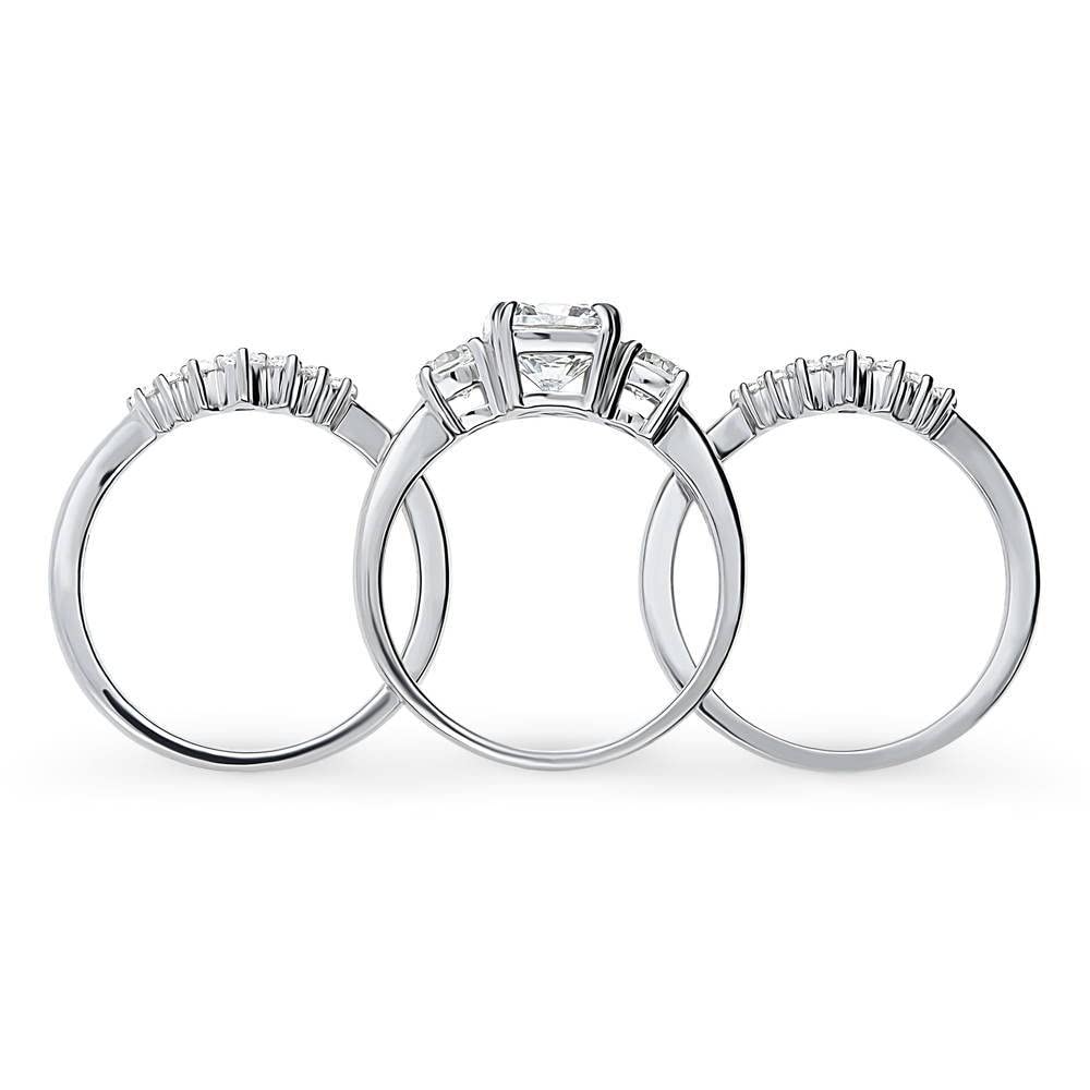 BERRICLE Sterling Silver 3-Stone Wedding & Engagement Ring Set - 2 Carat Cushion Cut Cubic Zirconia CZ Wishbone Design for Women, Rhodium Plated Size 4-10 - Perfect for Proposals, Anniversaries & Special Occasions
