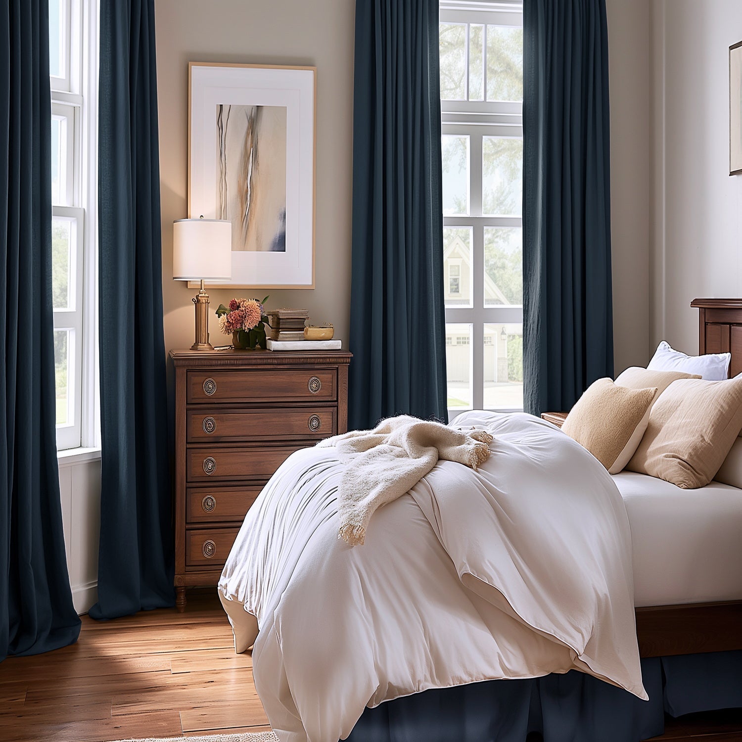 Custom Navy Blue Solid Cotton Polo Curtains for Living Room & Bedroom - Premium Quality Window Drapes