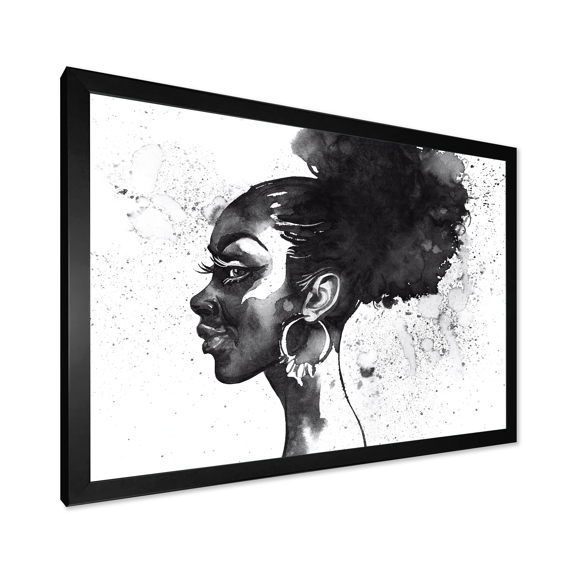 DesignQ Black and White Portrait of African American Woman - Modern Framed Wall Art for Living Room, Bedroom & Office Decor