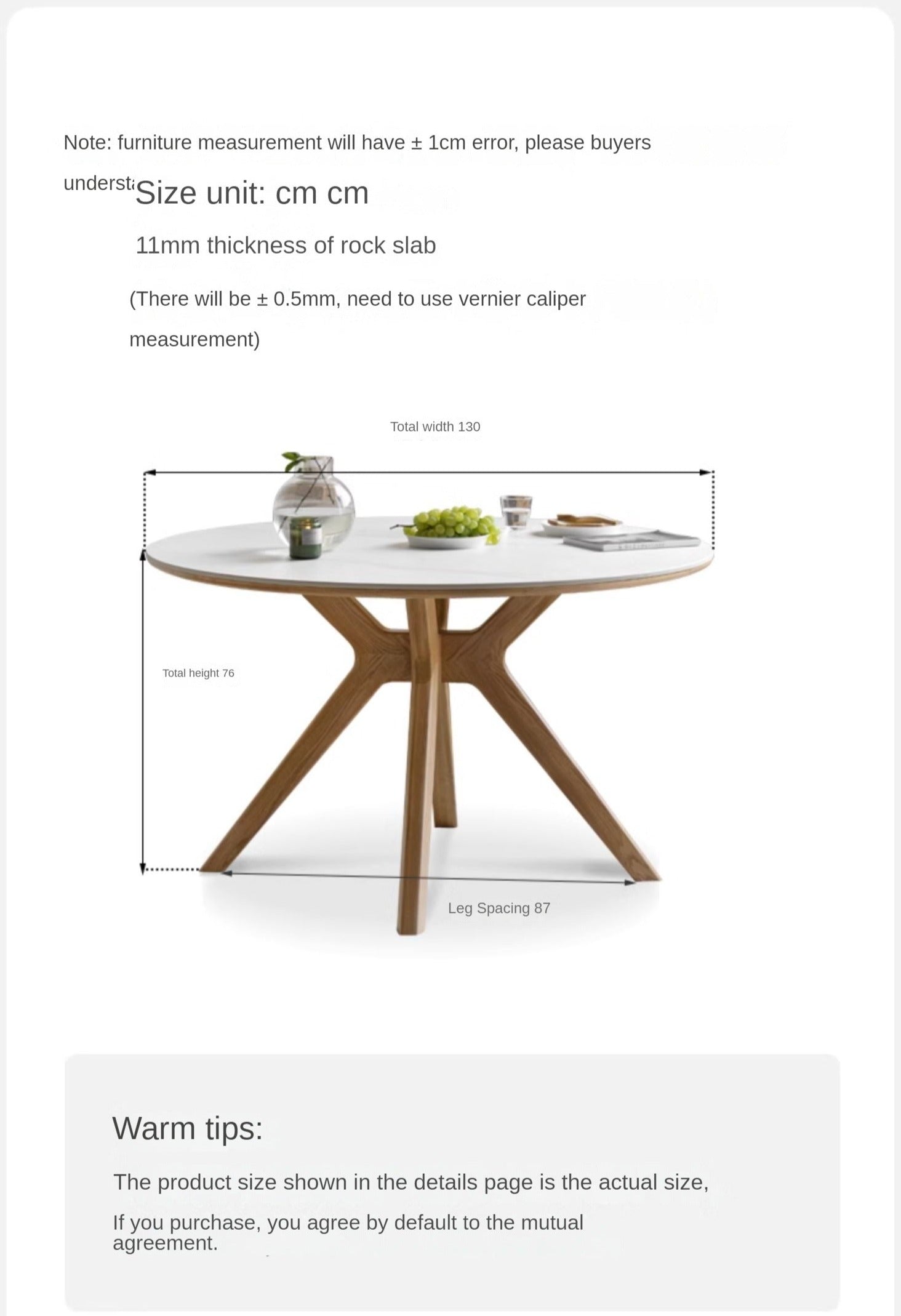 Solid Oak Wood Round Nordic Dining Table with Rock Slab Surface - Modern Farmhouse Kitchen & Dining Room Furniture for Family Gatherings