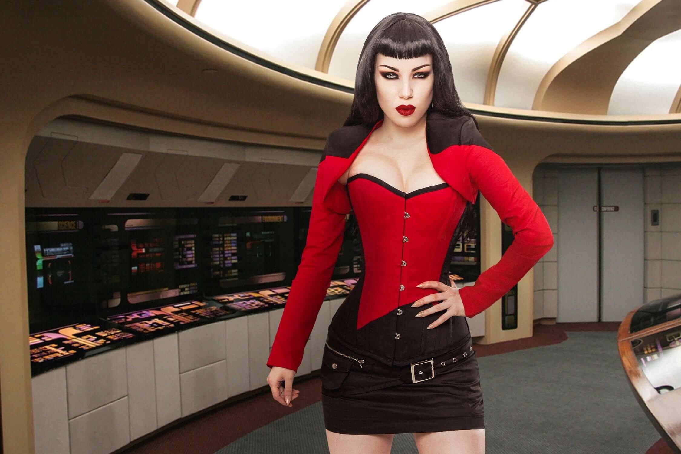 Stylish Black & Red Corset with Bolero Jacket, Skirt & Belt Set - Perfect for Cosplay, Gothic Fashion & Evening Events