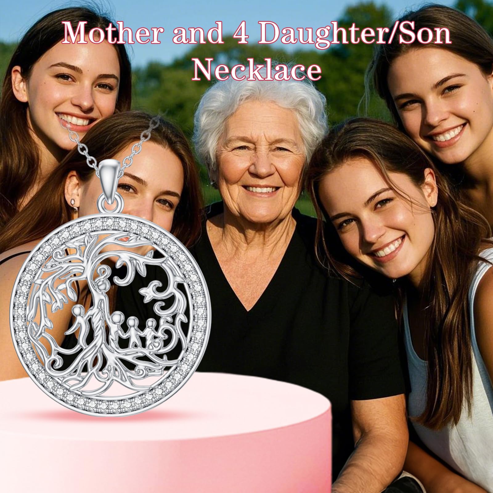 TOUPOP 925 Sterling Silver Family Tree Necklace - Mother Daughter Son Jewelry Gift for Mom, Grandma, Women - Birthday, Mother's Day, Christmas Present - Perfect for Family Reunions, Special Occasions & Everyday Wear