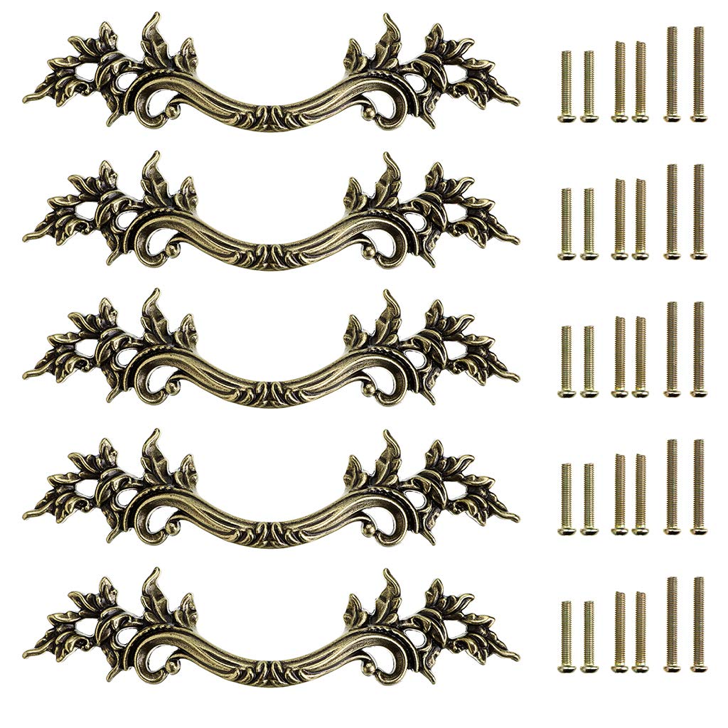 Vintage European Style Cabinet Handles - Pack of 5 Antique Bronze Drawer Pulls & Knobs for Dresser, Cupboard, Wardrobe | Classic Home Decor Upgrade for Kitchen, Bathroom & Bedroom Furniture
