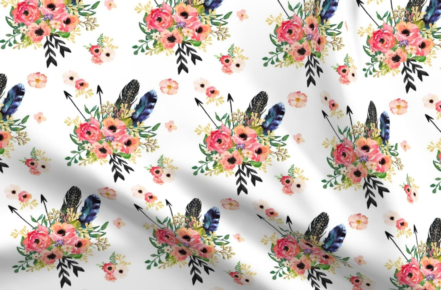 Boho Floral Arrow Printed Minky Fabric Fat Quarter - Soft Pink Green White Nursery Fabric for Sewing Baby Blankets, Quilt Backing & Plush Toys | DIY Girls' Room Decor & Cozy Home Projects