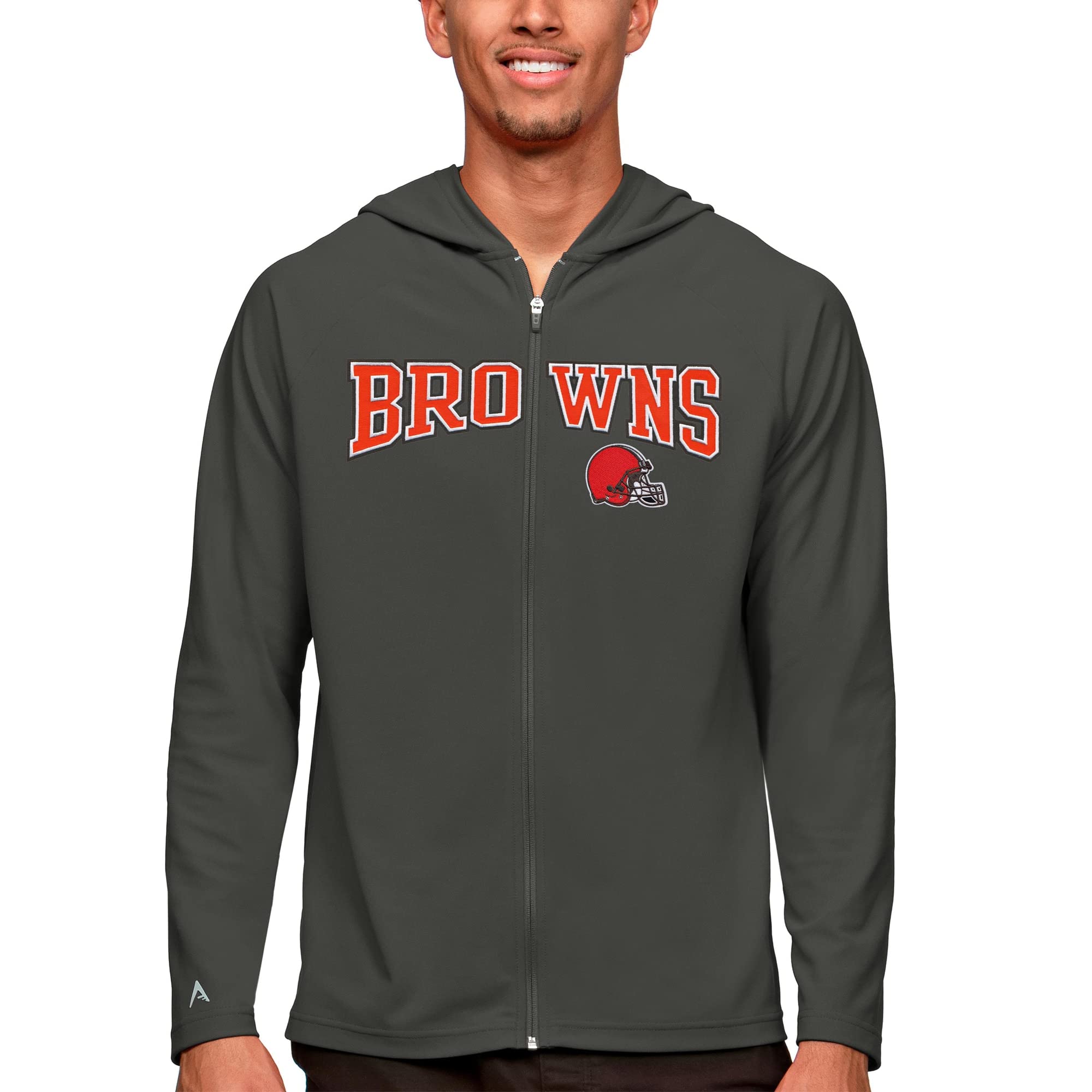 Antigua Men's Charcoal Cleveland Browns Legacy Full-Zip Hoodie - NFL Team Apparel for Football Fans - Perfect for Game Day, Tailgating & Casual Wear