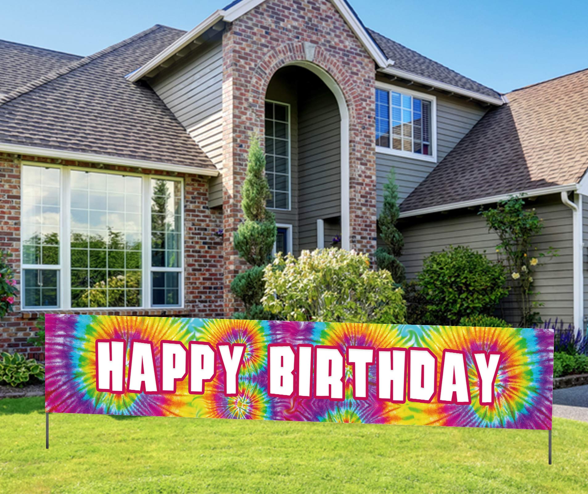 Vibrant Tie Dye Happy Birthday Banner - Large 9.8x1.6ft Colorful Party Decorations for Birthday Celebrations, DIY Backdrops & Festive Events