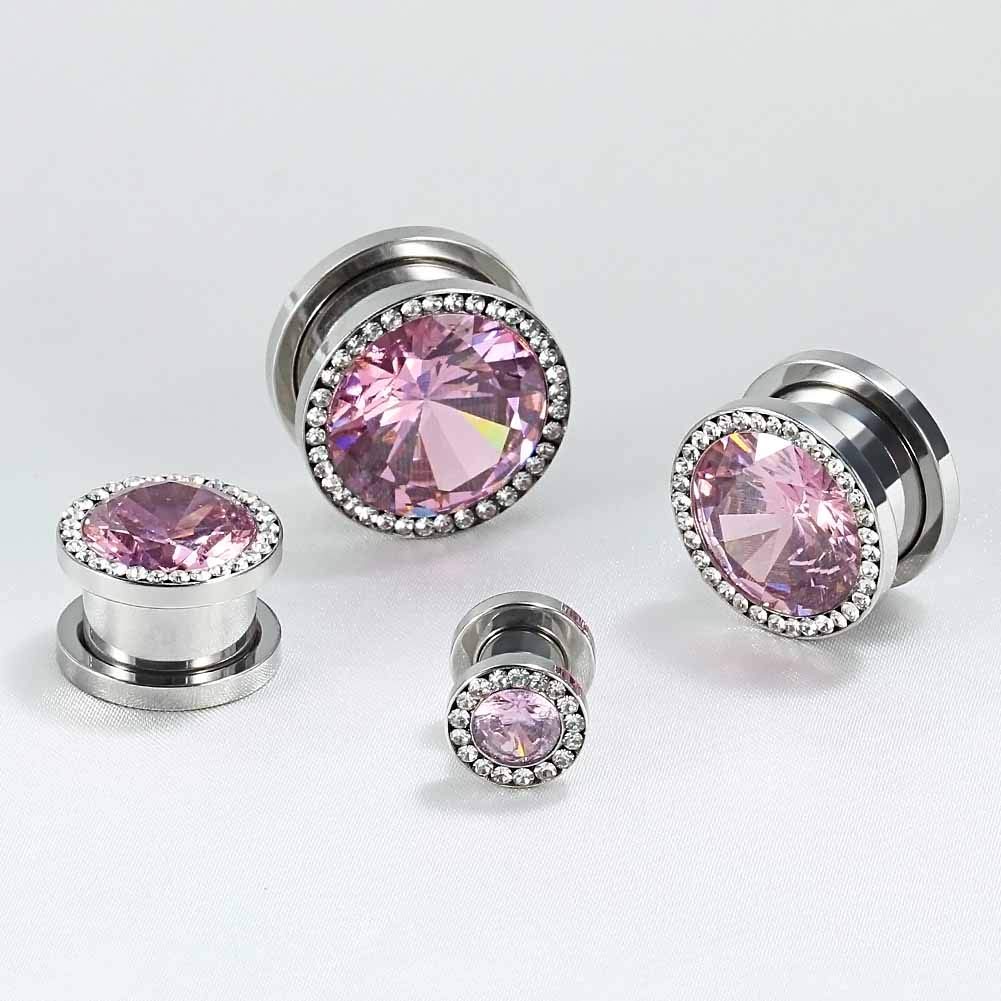 TBOSEN 6 PCS Big Cubic Zirconia Stainless Steel Screw Ear Gauges Plugs Tunnels Expander - Body Piercing Jewelry Set for Men & Women - Perfect for Stretching, Everyday Wear & Alternative Fashion
