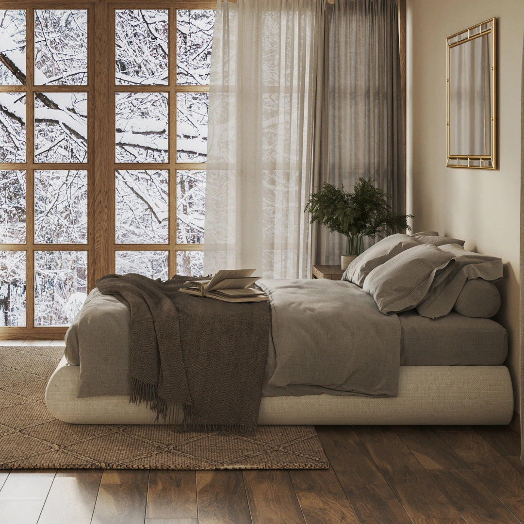 Luna Bed Frame - Queen Size White Wooden Platform Bed with Headboard & Footboard | Modern Minimalist Bedroom Furniture for Home, Apartment, Guest Room