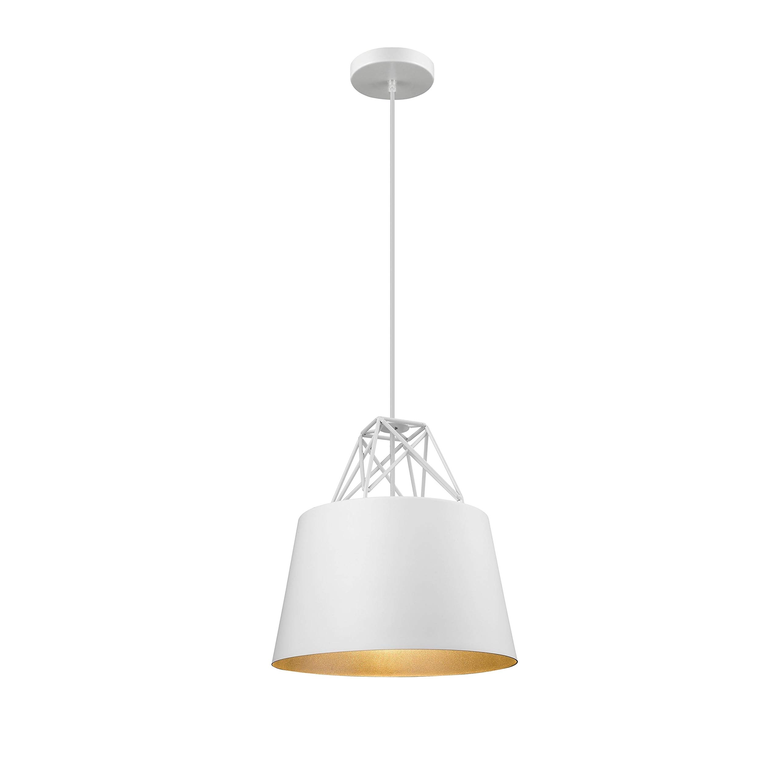 Modern White Iron Mini Pendant Light with Silver Interior - Contemporary Metal Ceiling Lighting for Kitchen Island, Dining Room, Bedroom & Entryway