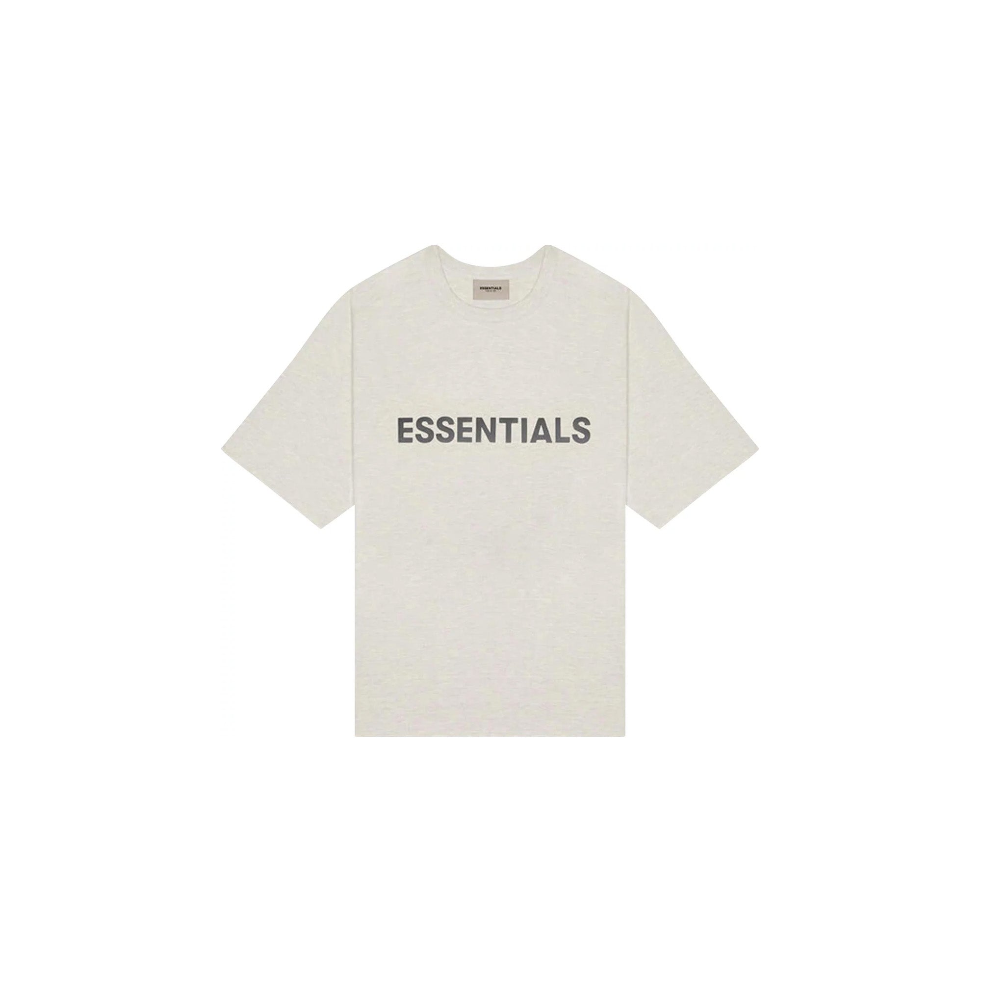 Fear of God Essentials Boxy Applique Logo T-Shirt in Oatmeal - Oversized Streetwear Tee for Men | Casual Outfit & Layering Staple