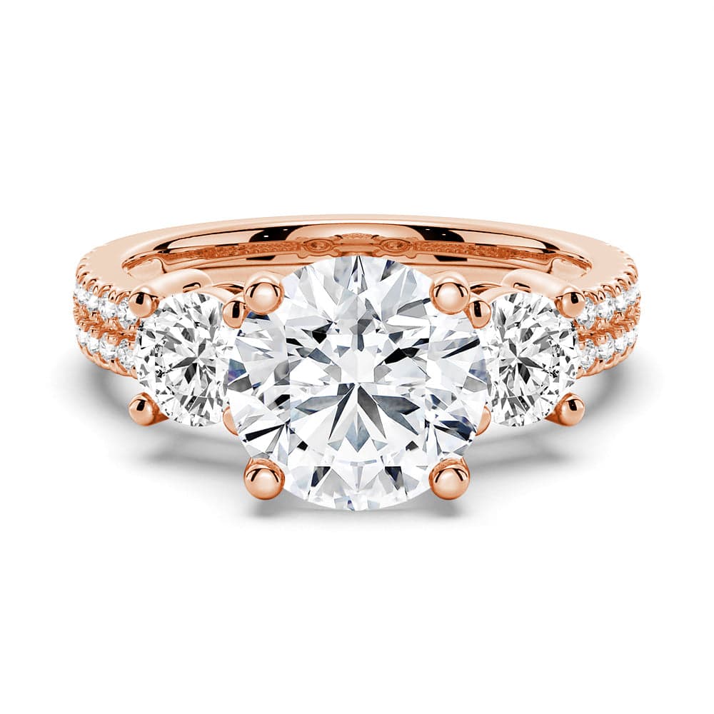Double Row Pave Three Stone Round Cut Moissanite Engagement Ring for Women - Elegant Wedding Band, Anniversary Gift, Promise Ring for Her - Perfect for Proposals, Valentine's Day & Special Occasions
