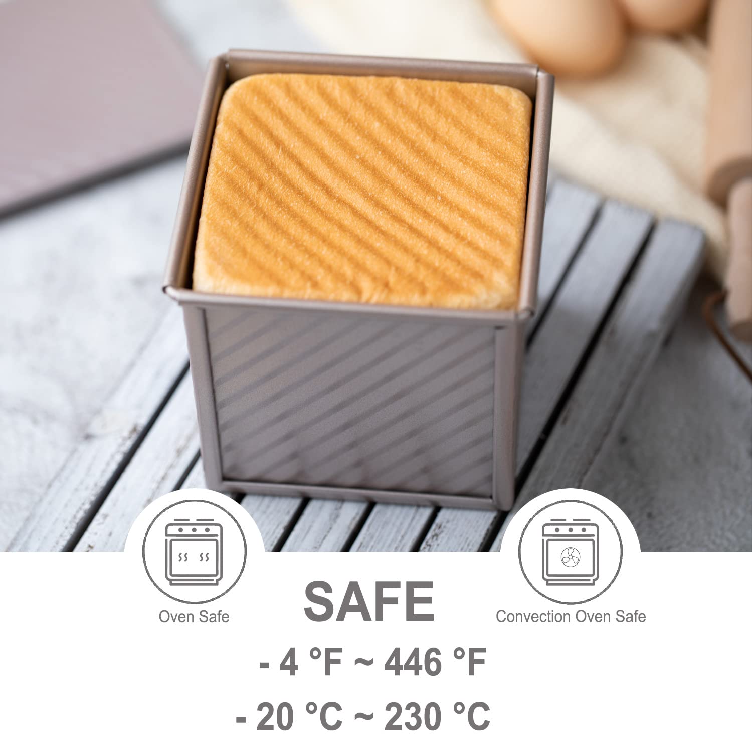 CHEFMADE Mini Pullman Loaf Pan with Lid - 0.55Lb Dough Capacity, Non-Stick Rectangle Corrugated Toast Box for Oven Baking - 3.9