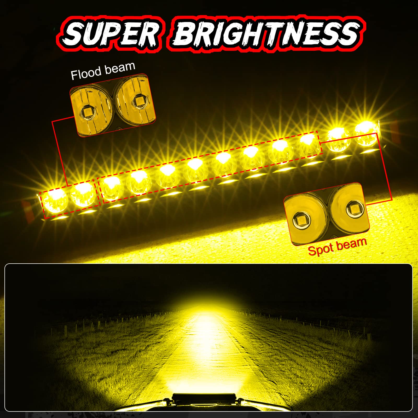 14 Inch & 54 Inch Yellow LED Light Bars with Wiring Harness Kit - Waterproof Off-Road Lighting for Trucks, ATVs, UTVs, Jeeps, Boats & Trailers