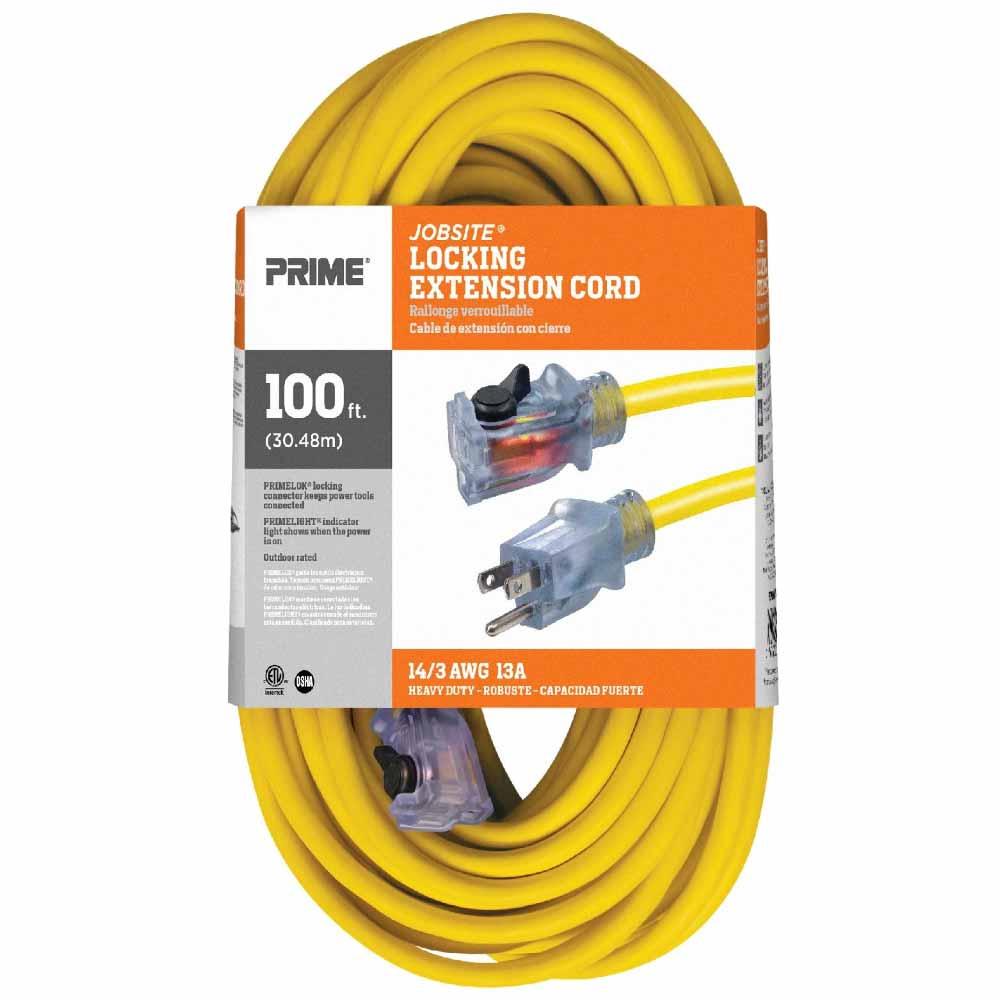 100 ft. Heavy Duty Outdoor Extension Cord - 14/3 Gauge SJTW Yellow Weatherproof Power Cable - Perfect for Construction Sites, Garden Tools, and Outdoor Power Equipment