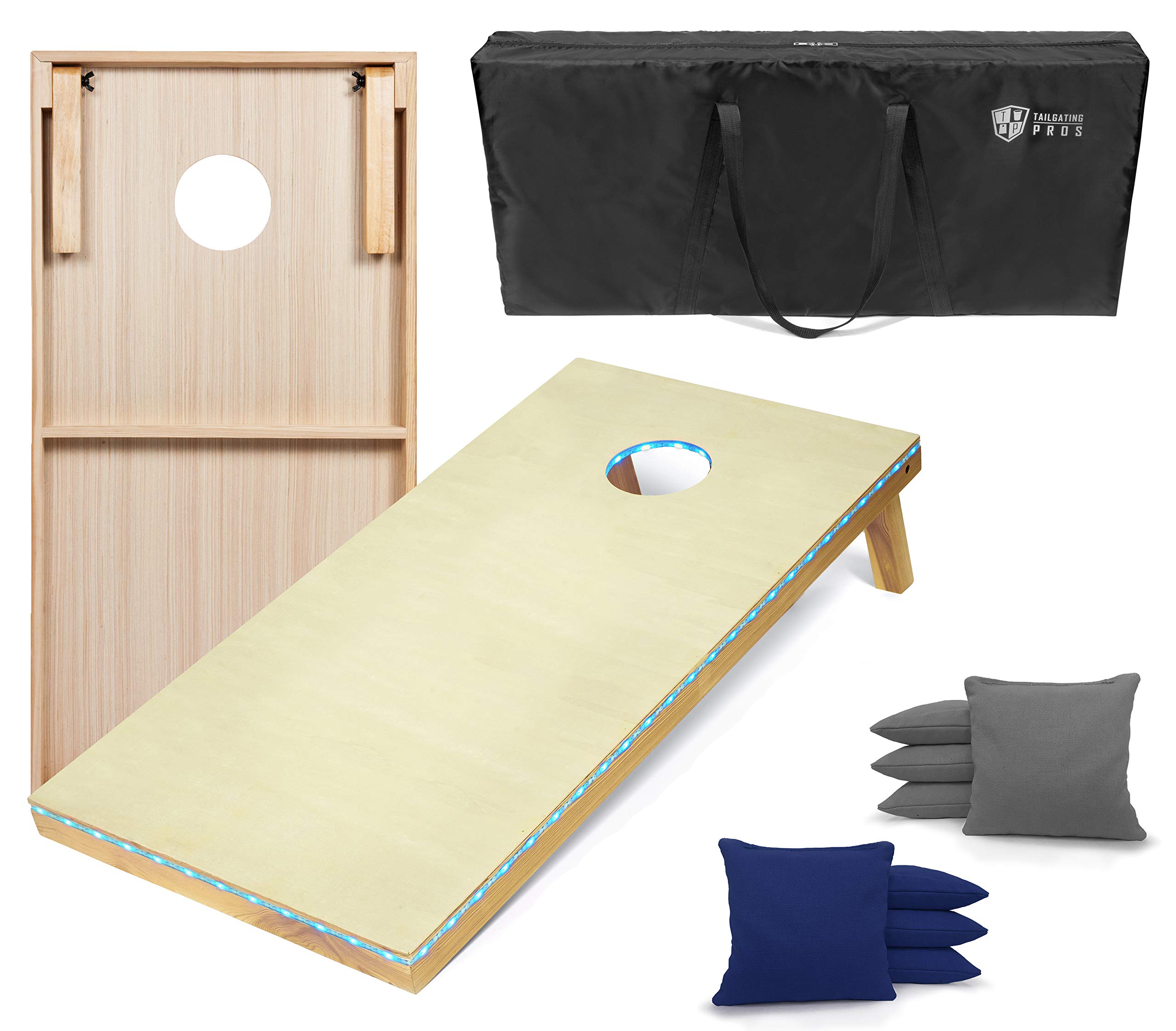 LED Light-Up Cornhole Game Set - 4'x2' Cornhole Boards with Built-in Lights, 8 Bean Bags & Carrying Case - Perfect for Tailgating, Backyard Parties, and Outdoor Nighttime Fun