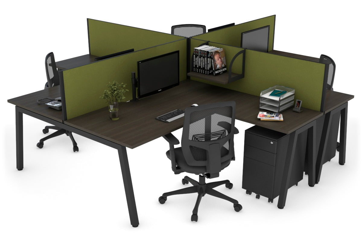 Quadro A Legs 4-Person Corner Workstation Desk - 1600L x 1800W with Cable Management - Modern Office & Home Workspace Solution for Professionals