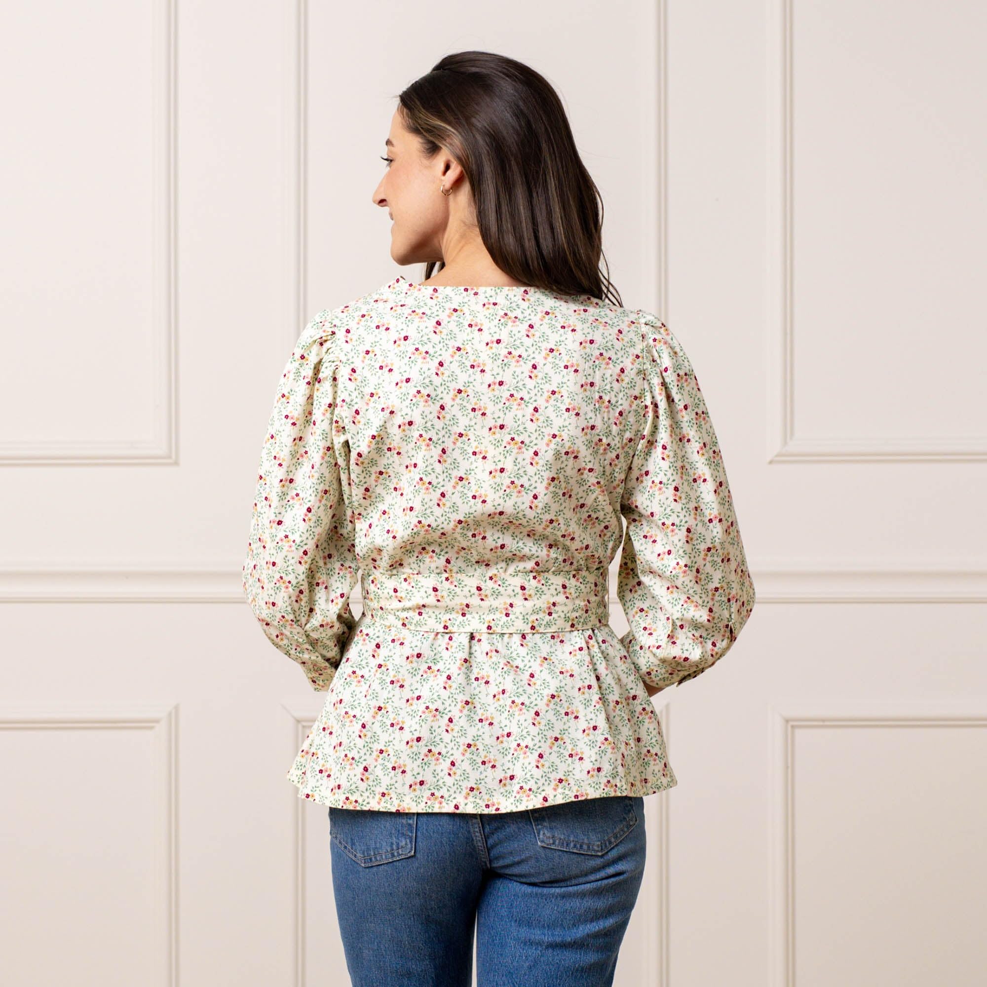 Hope & Henry Women's Puff Sleeve Wrap Shirt - Flowy Blouse for Work & Date Night | Stylish Tops for Office, Cocktail Parties & Casual Outings