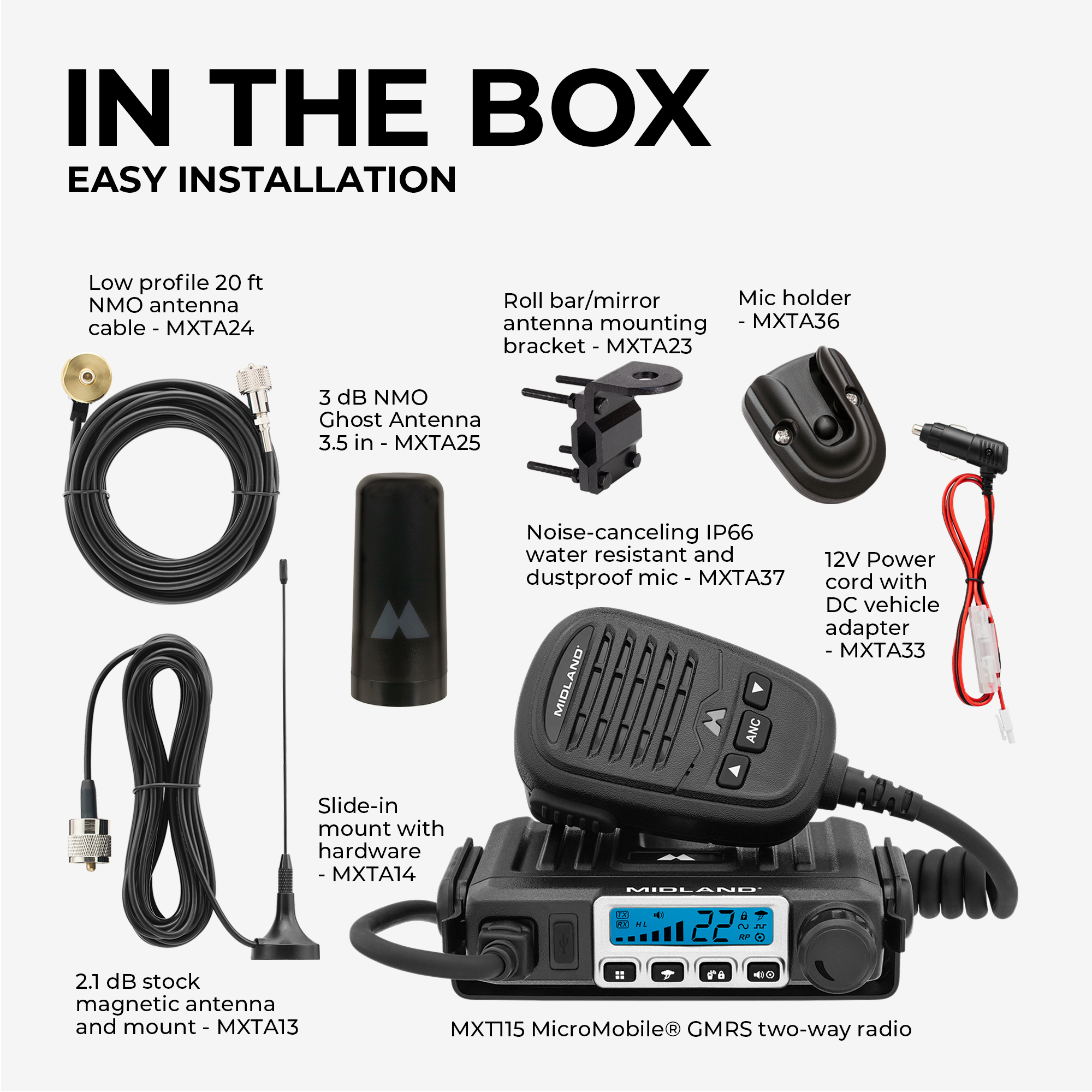 MicroMobile® GMRS 15 Watt Two-Way Farm Tractor Radio Bundle MXT115AGVP3 - Long Range Communication for Agriculture, Construction & Outdoor Adventures