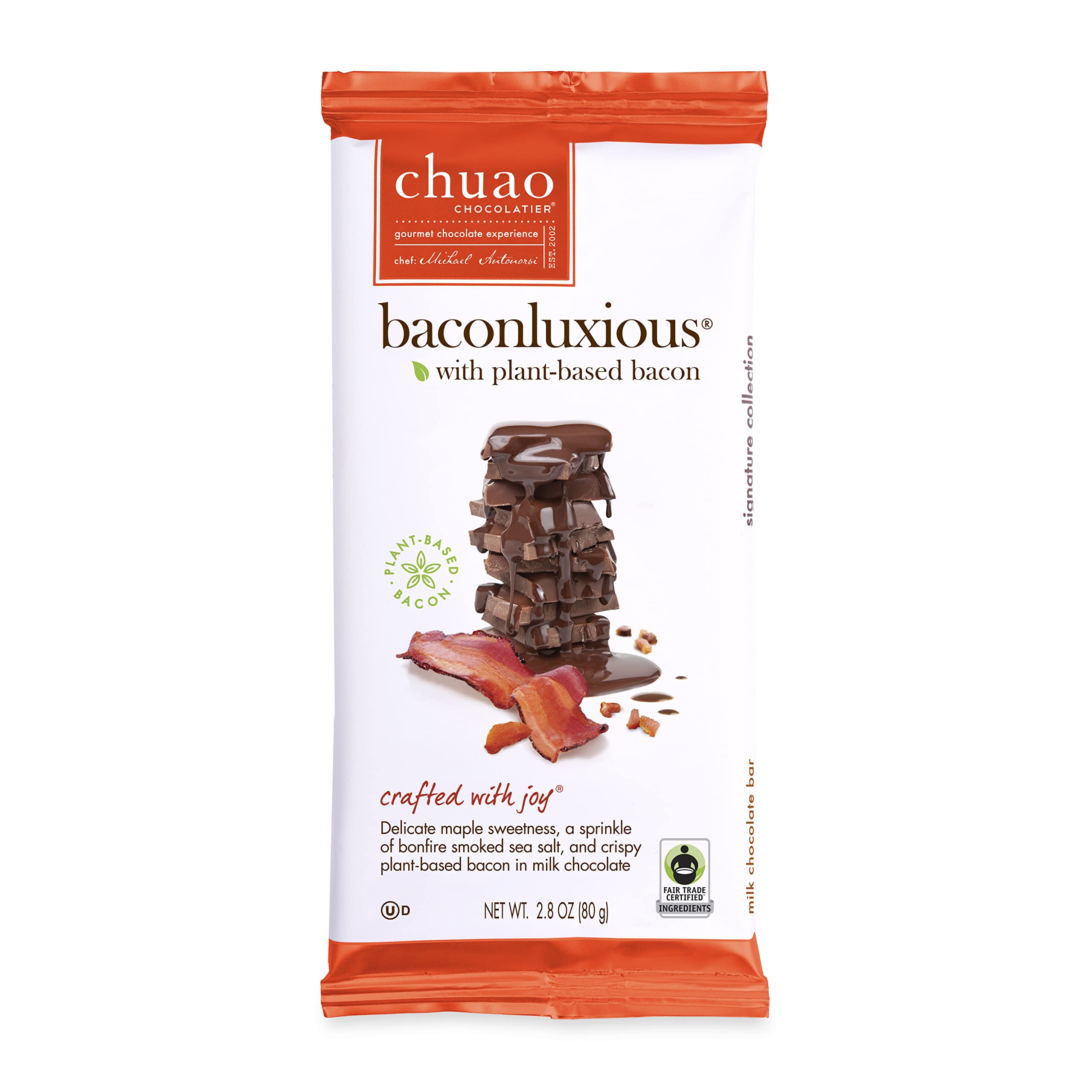 Chuao Baconluxious Vegan Chocolate Bars - 3 Pack | Gourmet Milk Chocolate with Plant-Based Bacon | Perfect for Gifts & Care Packages