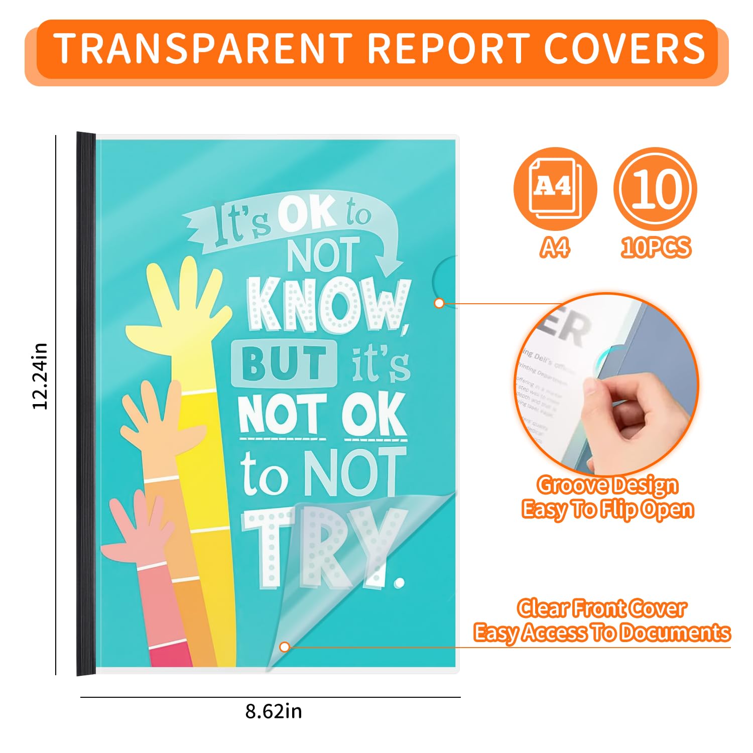 10 Pack Clear Report Covers with Sliding Bars - 60 Sheet Capacity Presentation Folders for Resume, Thesis & Documents - A4/Letter Size File Binder Covers (Black) - Perfect for Office, School & Professional Presentations