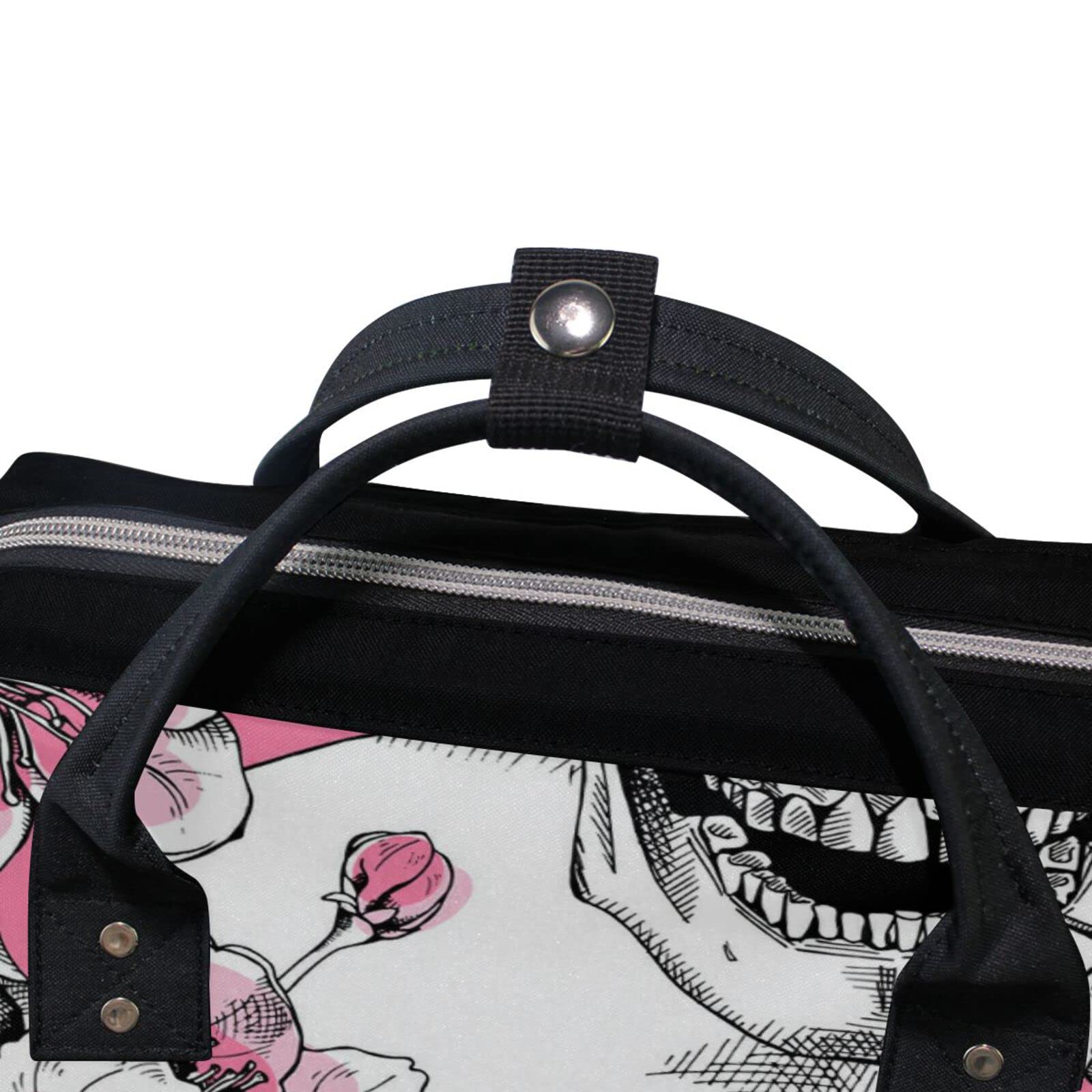 **MCHIVER Personalized Diaper Backpack with Skull & Flowers - Custom Name Mommy Baby Bag, Large Nappy Changing Travel Backpack for Nursing, Daycare & Family Outings**
