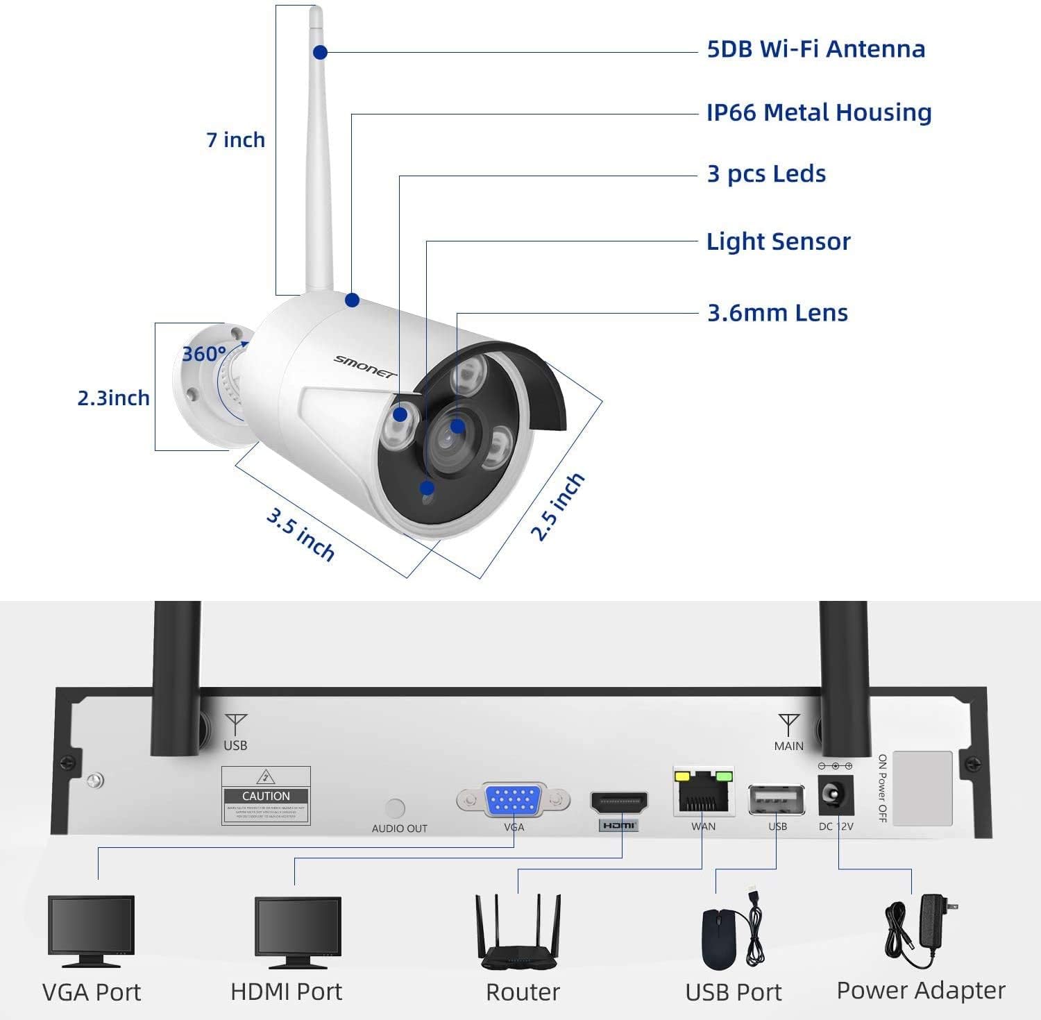 SMONET 8CH 1080P Wireless Security Camera System with 4x 2MP HD Cameras, 3TB HDD, Night Vision & Motion Detection - Indoor/Outdoor Home Surveillance DVR Kit with 24/7 Recording & Free App for Smartphone Monitoring | Perfect for Home, Office & Business Security