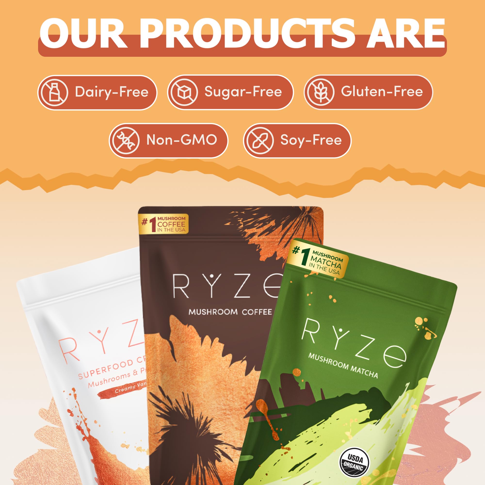 RYZE Ultimate Energy Bundle - USDA Organic Mushroom Coffee & Mushroom Matcha with Probiotic Creamer | 6 USA-Grown Adaptogenic Mushrooms for Energy Boost, Mental Focus, Gut Health & Immune Support (90 Servings) | Perfect for Morning Routine, Workout Recovery & Stress Relief