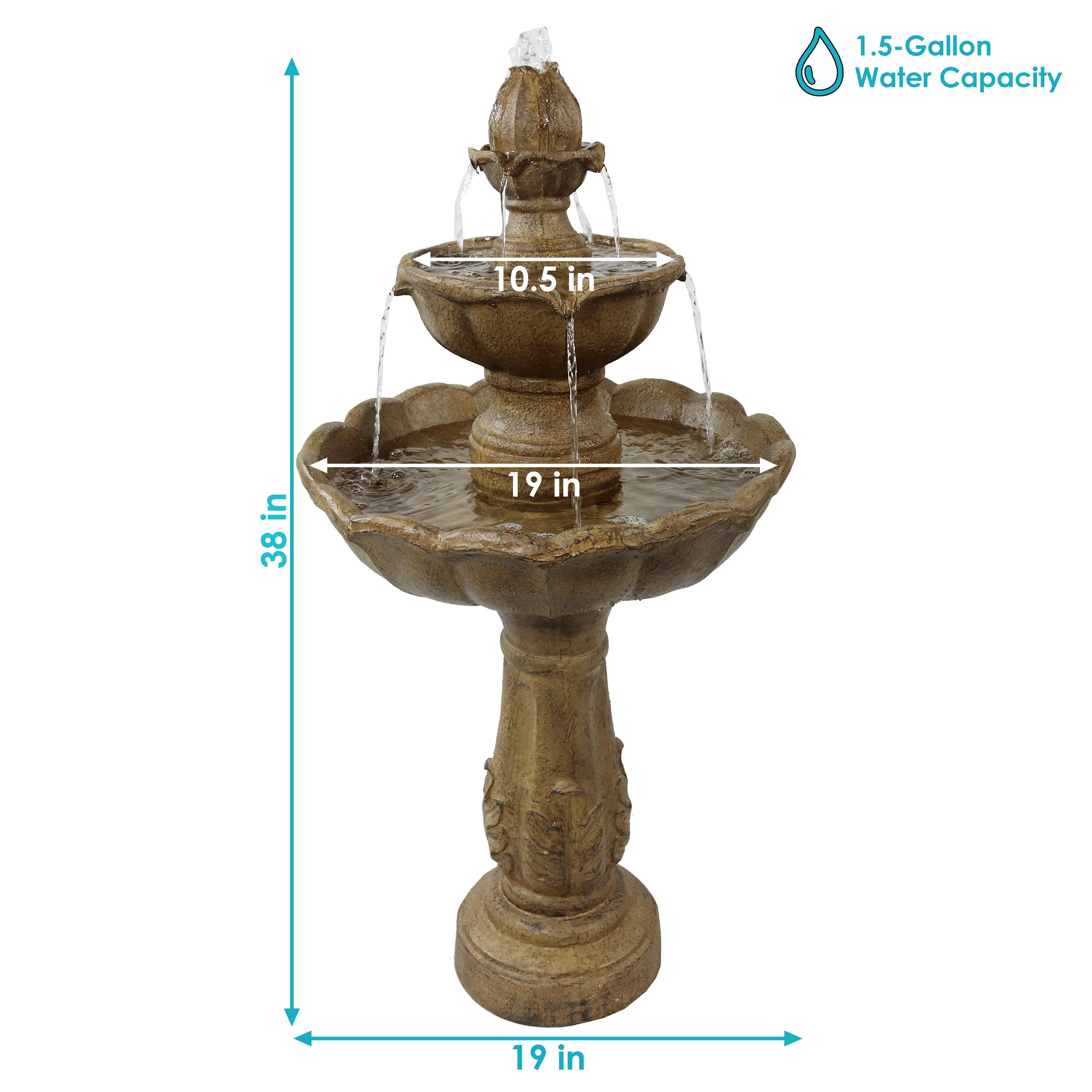 Sunnydaze Blooming Flower 2 Tier Outdoor Water Fountain - 38 Inch Tall Garden Decor for Patio, Yard & Backyard | Relaxing Water Feature for Outdoor Spaces
