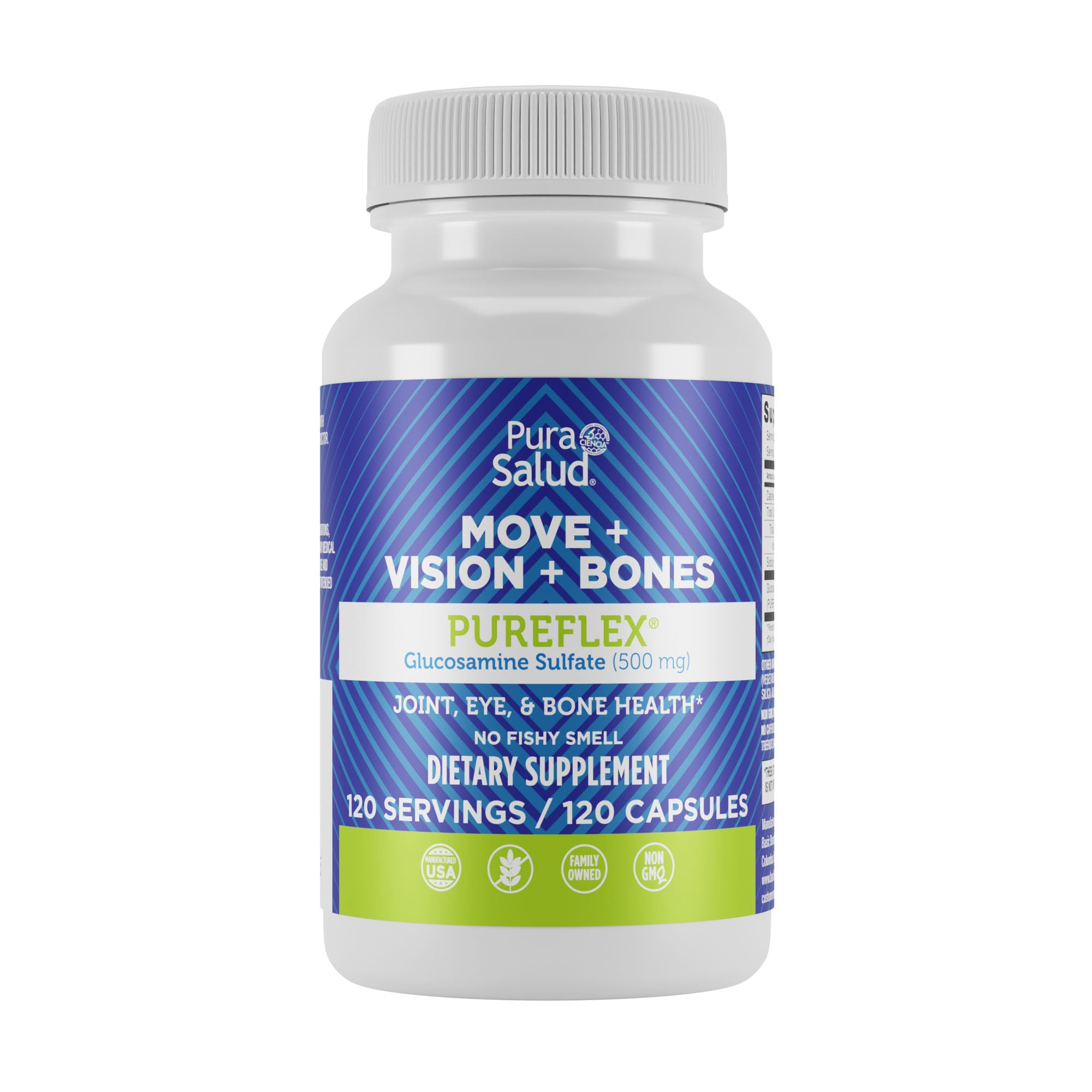 Pura Salud Pureflex Glucosamine Sulfate 500mg Supplement - 120 Tablets for Joint Support & Mobility - Ideal for Active Adults & Seniors with Joint Discomfort