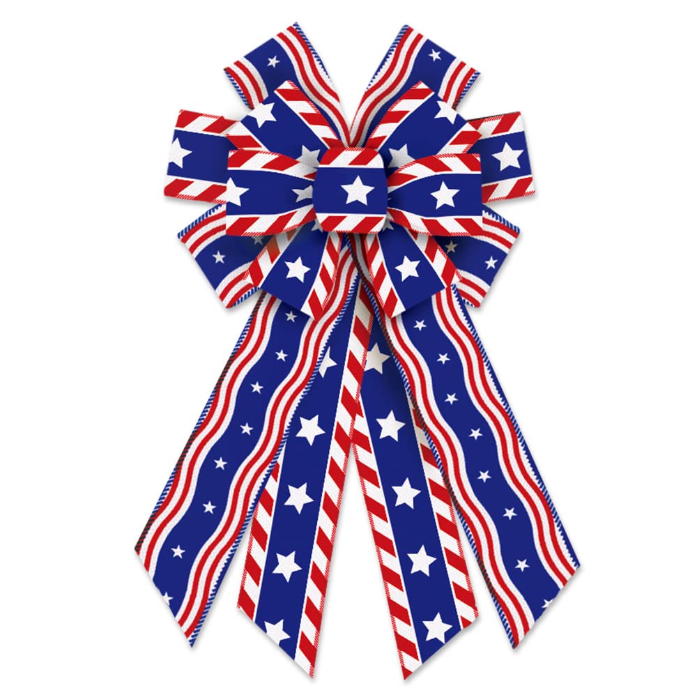 ALIBBON Patriotic Wreath Bows - Red White Blue 4th of July Decor for Doors