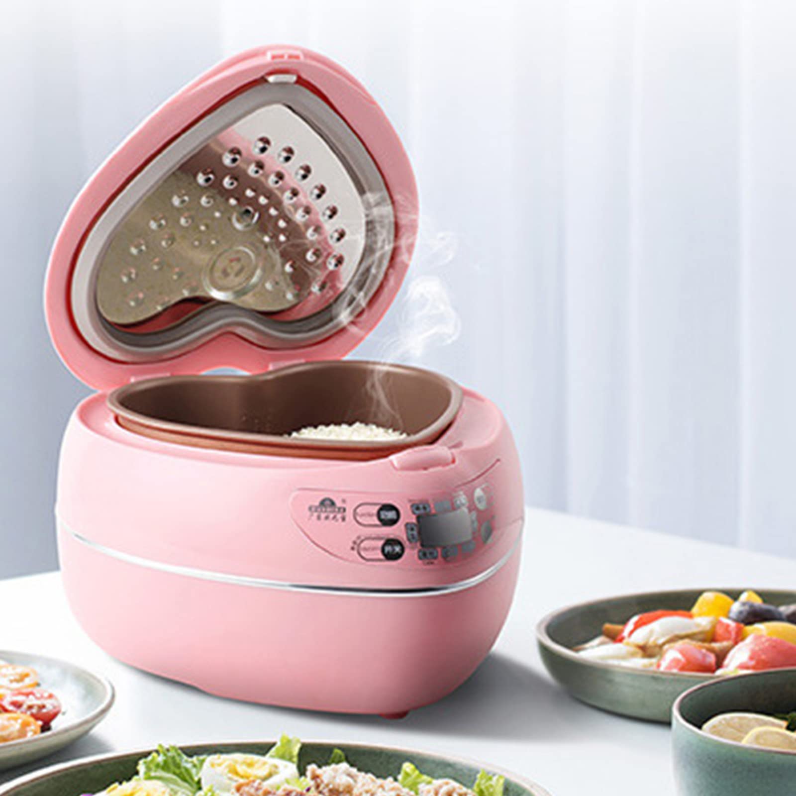 LQPHE Peach Heart-Shaped Smart Rice Cooker - 300W, 1.8L Capacity, Non-Stick Inner Pot, Keep Warm Function for 1-3 People, Pink - Perfect for Dorm Rooms, Small Kitchens & Romantic Dinners