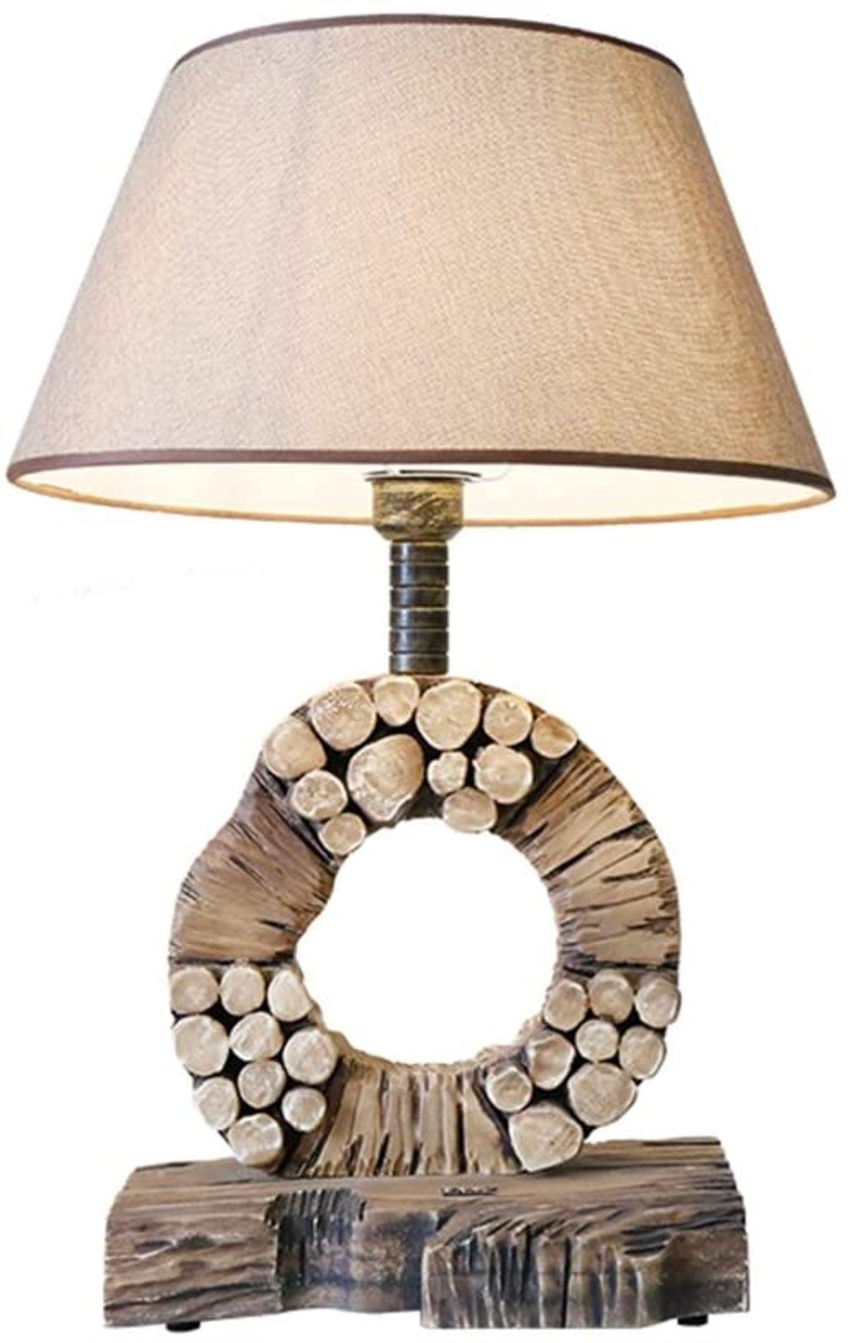 Vintage Wooden Table Lamp - 40x60cm Rustic Bedside Lamp for Bedroom, Living Room, Office & Restaurant | Waterproof Fabric Shade, Perfect for Reading & Decor