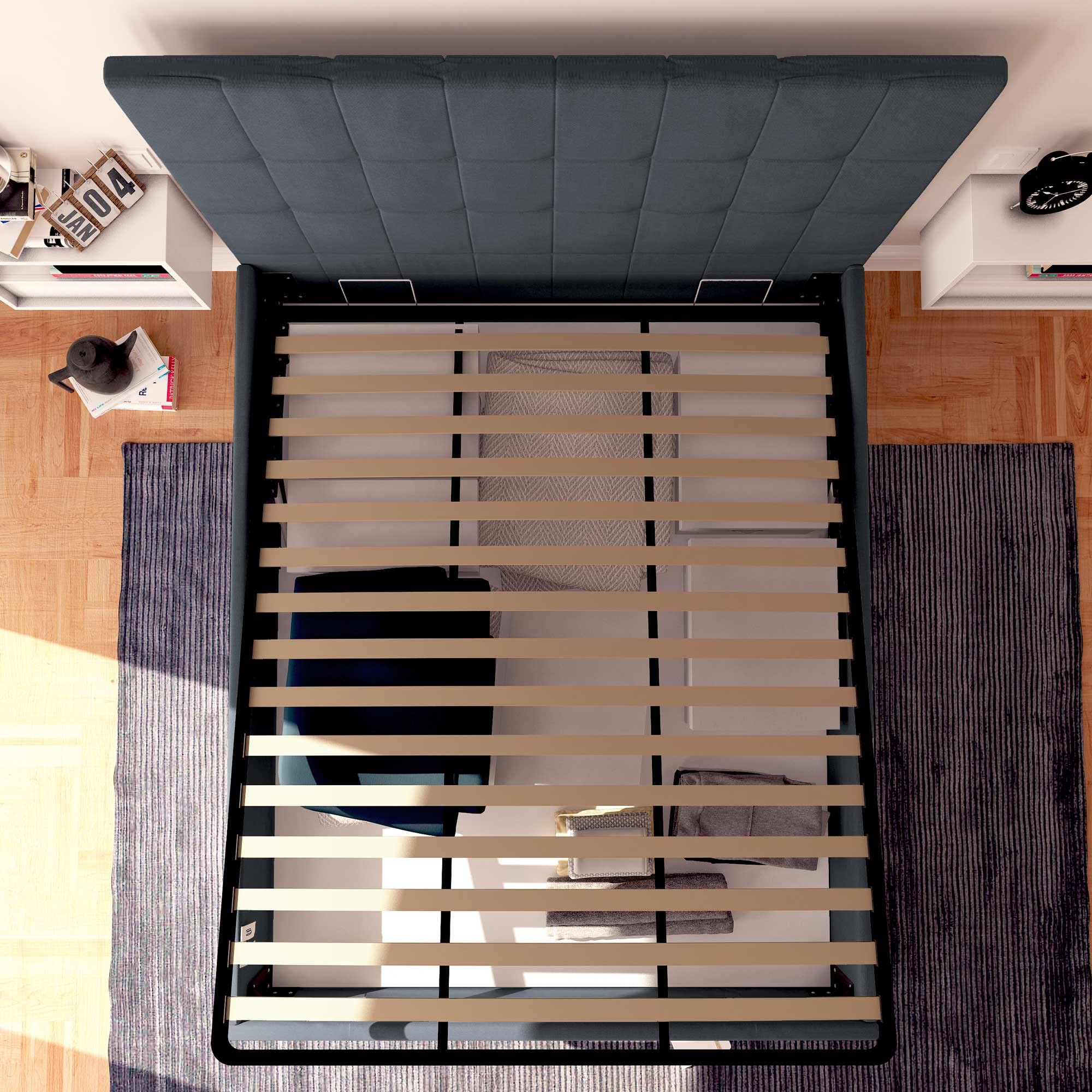 Baldiflex Single Bed Frame with Storage, Dublin Fabric Model, Slatted Base for Single Mattresses, 90 x 190 cm, Elegant Headboard, Anthracite Gray - Perfect for Small Bedrooms, Guest Rooms & Space-Saving Solutions