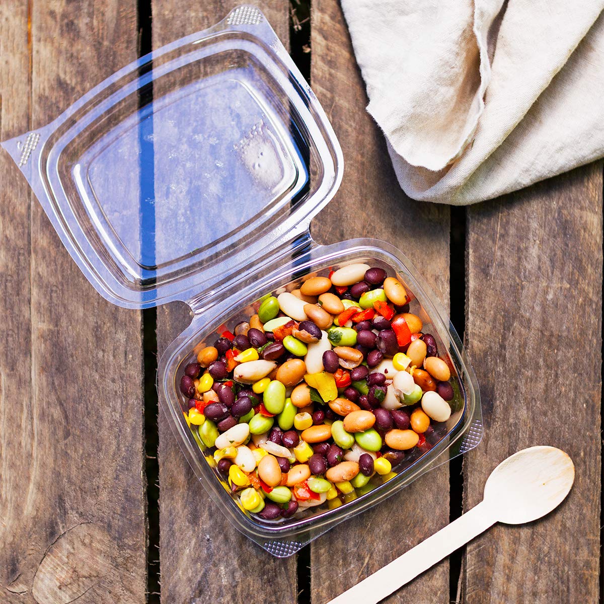 Vegware Compostable 12oz Hinged Clear Deli Containers - 300 Pack | PLA Plastic Meal Prep Containers with Lids | Eco-Friendly Plant-Based Food Storage | Perfect for Takeout, Leftovers & Fresh Food Preservation